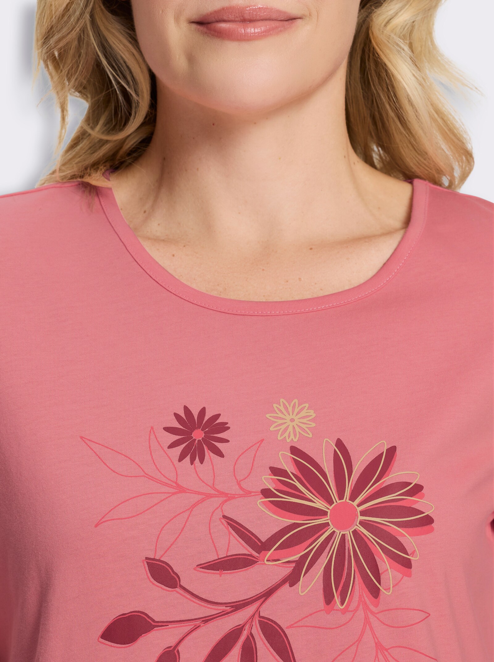 Kurzarmshirt mit Büten-Motiv - flamingo-kirsche