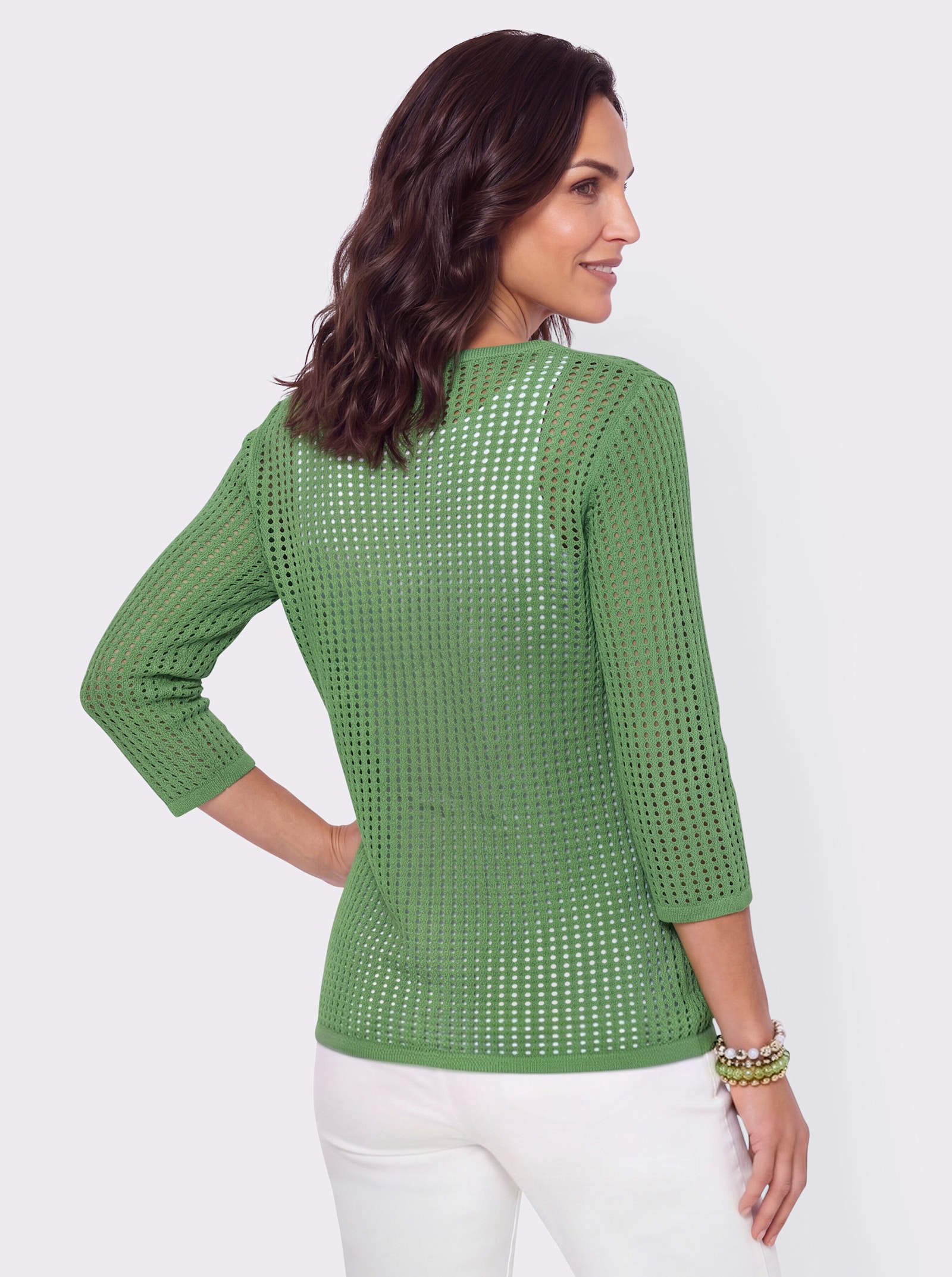 Baumwollpullover mit Ajour- und Blättermuster - apfel