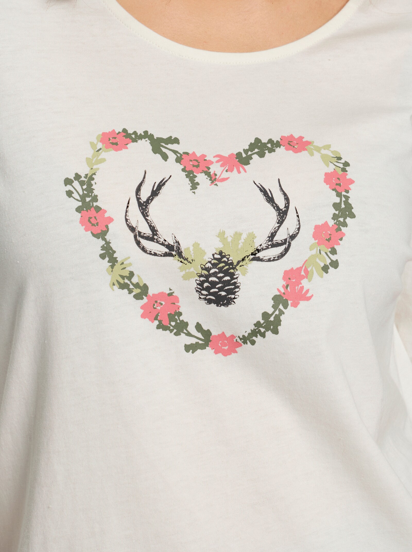 3/4-Arm-Shirt mit platziertem Druck - ecru-flamingo