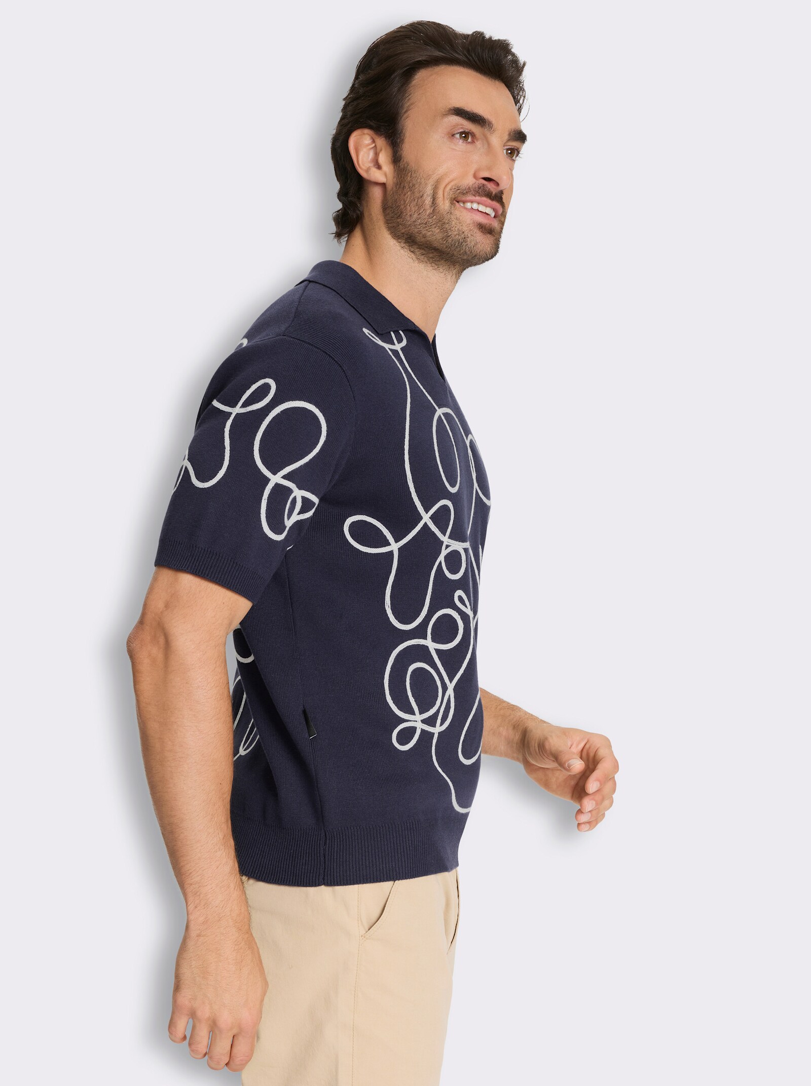 Marco Donati Kurzarmpullover aus formstabilem Milano-Ripp - marine-ecru