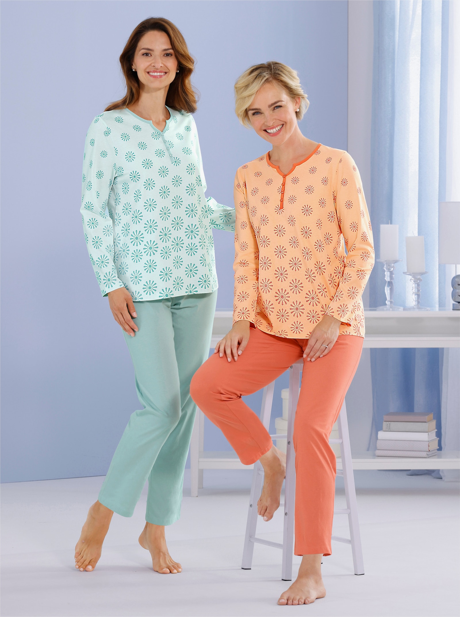 wäschepur Schlafanzüge mit Kontrastpaspel - kalkmint + papaya