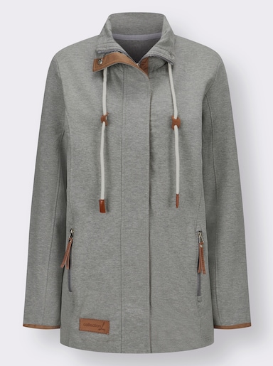 Sweatjacke mit Paspeln aus Leder-Imitat - steingrau-meliert