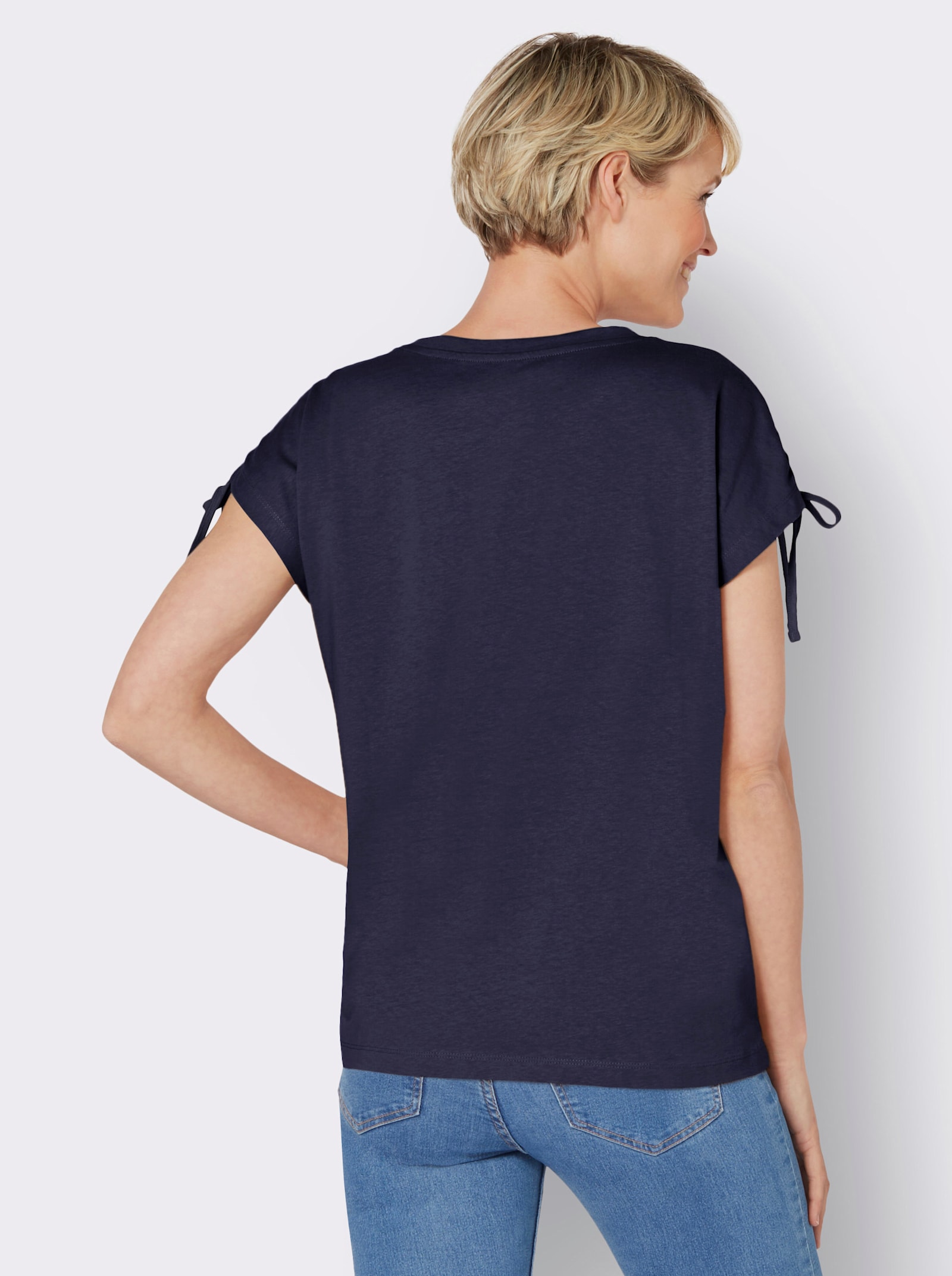 Shirt met tunnelkoord aan de korte mouwen - marine