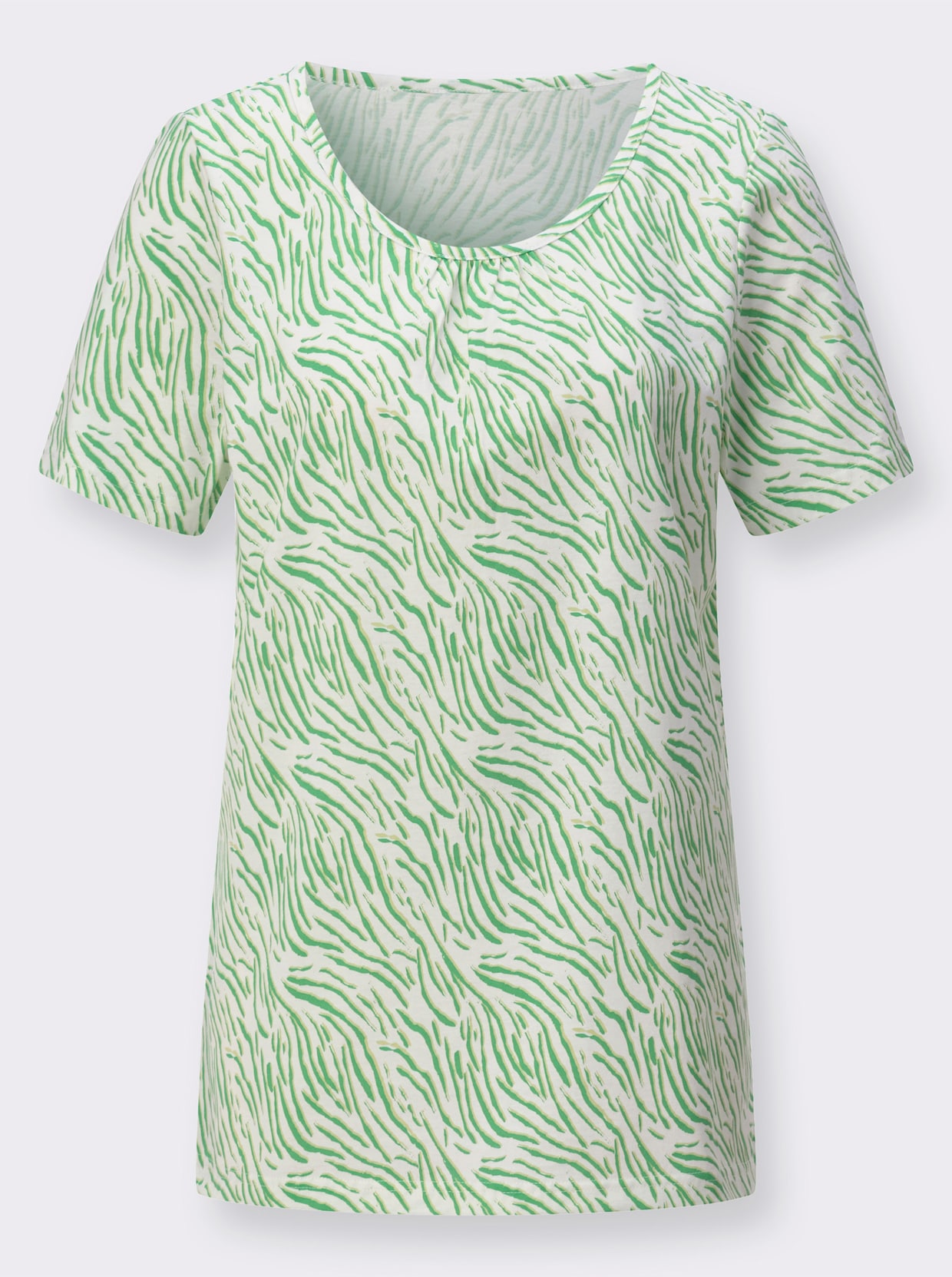 Kurzarmshirt im grafischen Druck-Muster - ecru-apfel-bedruckt