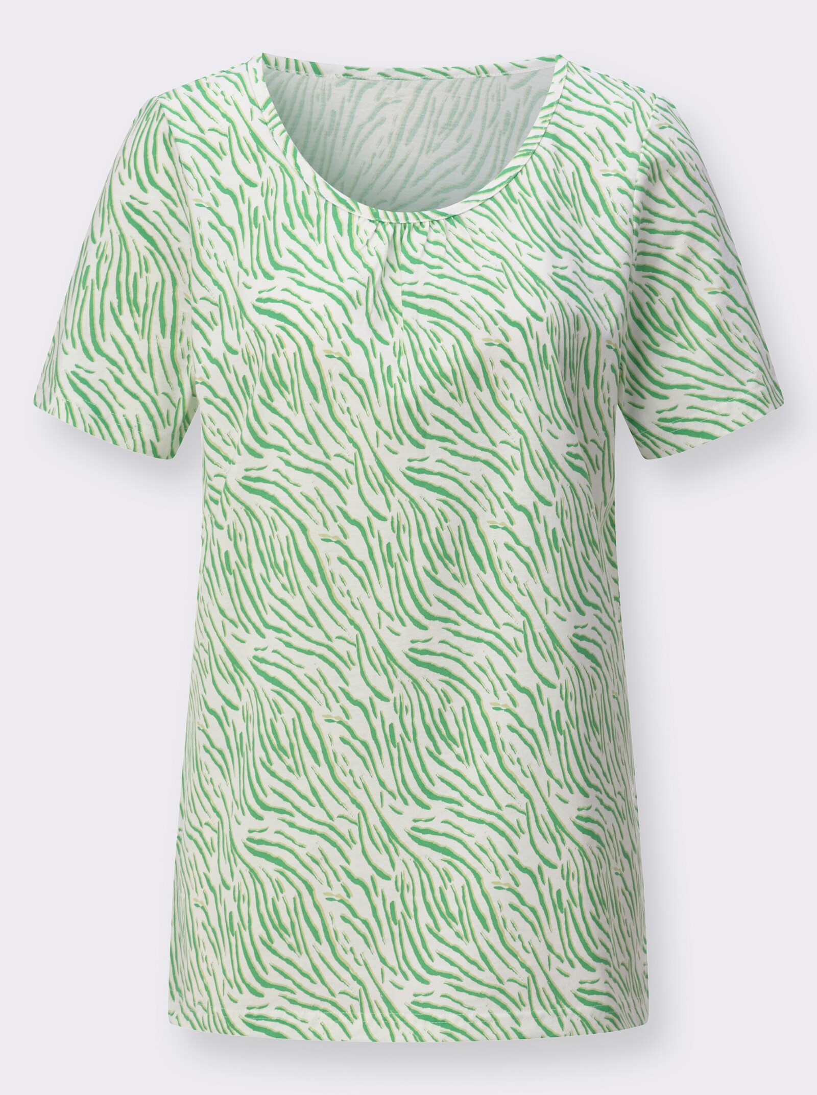 Kurzarmshirt im grafischen Druck-Muster - ecru-apfel-bedruckt