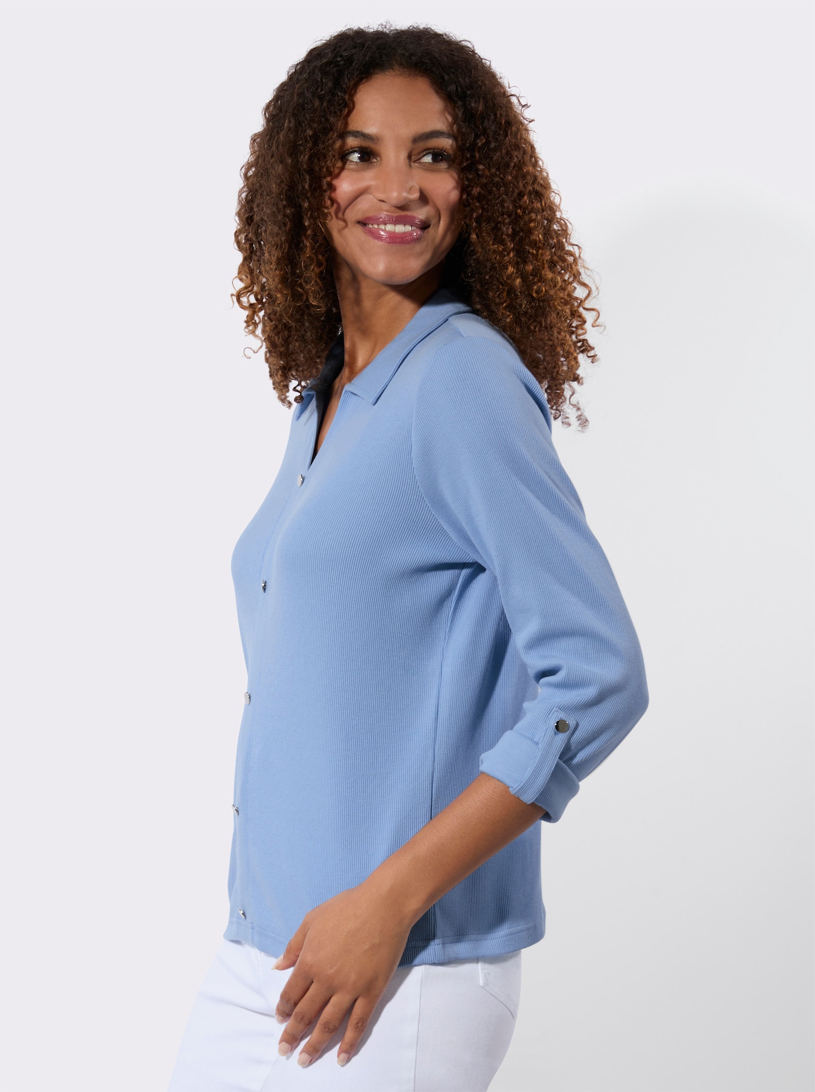 Poloshirt mir Zierknopfleiste - himmelblau