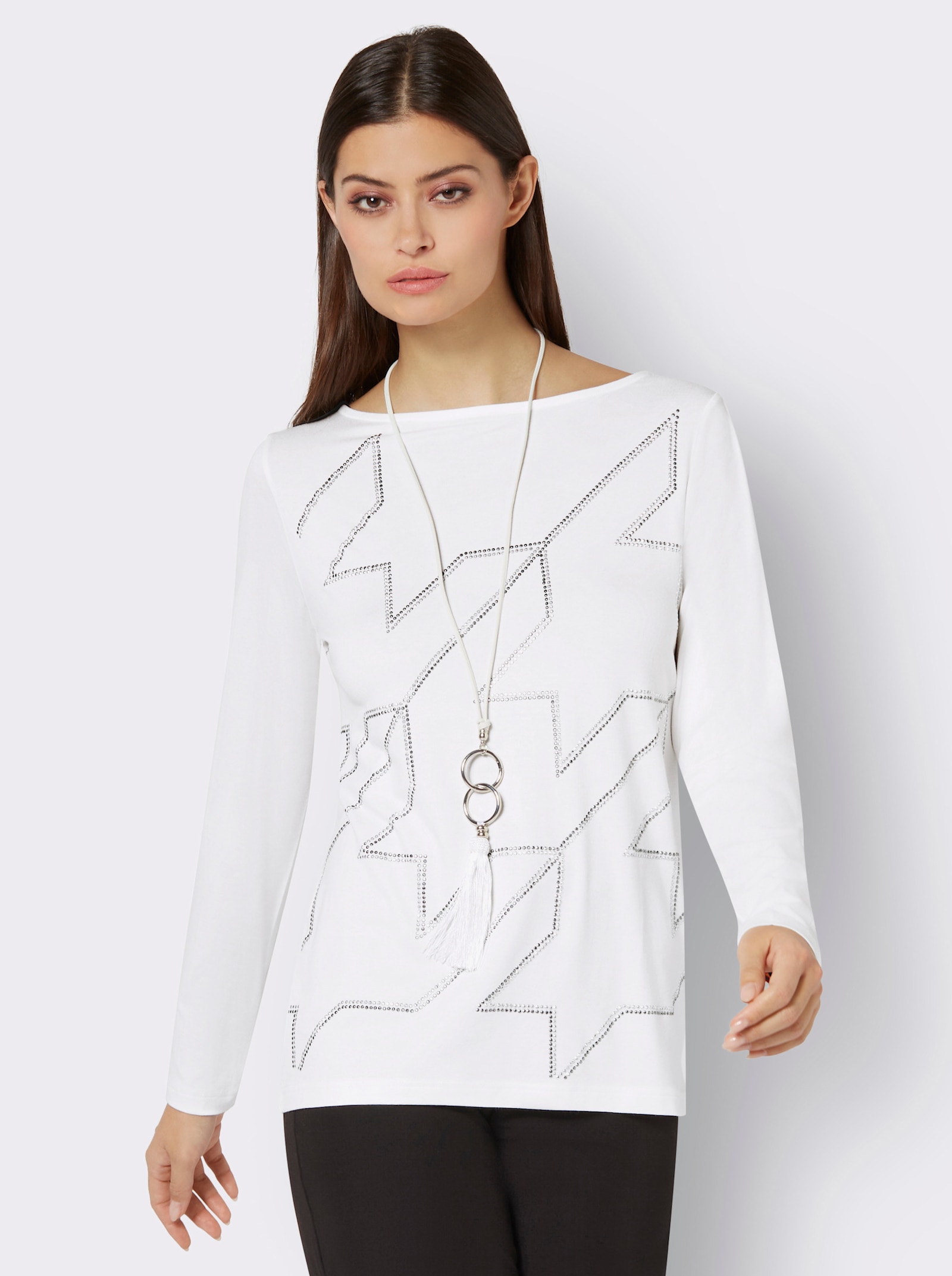 Shirt met lange mouwen in pied-de-poule-dessin - ecru