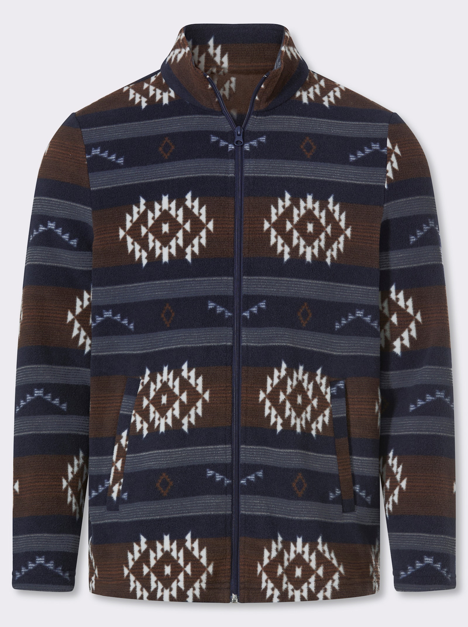 Catamaran Fleecejacke mit Allover-Print - marine-schoko-gemustert