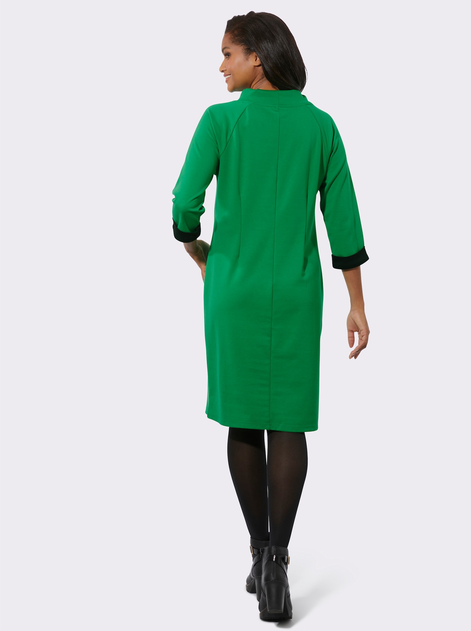 Jerseykleid mit Kontrast-Akzenten - grasgrün