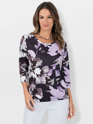 Print-Shirt mit Gummibündchen am Saum - marine-flieder-bedruckt