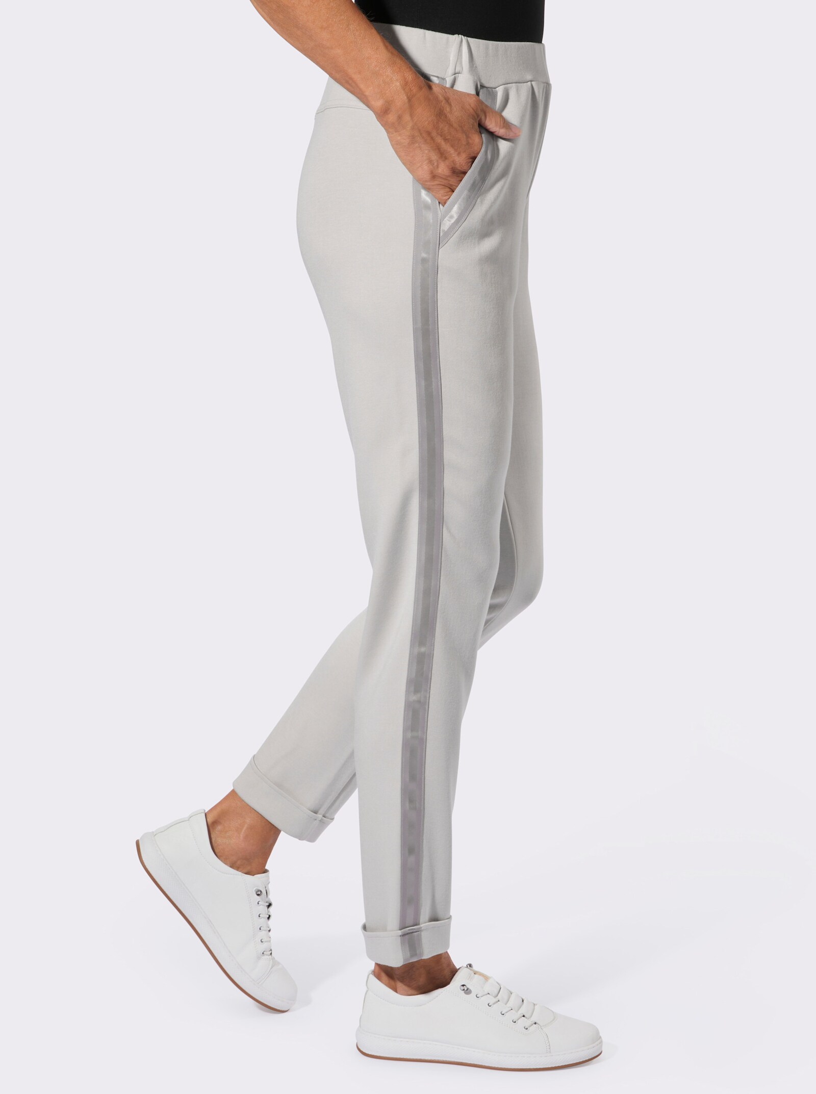 Jogg Pants mit Ripsband-Verzierung - steingrau