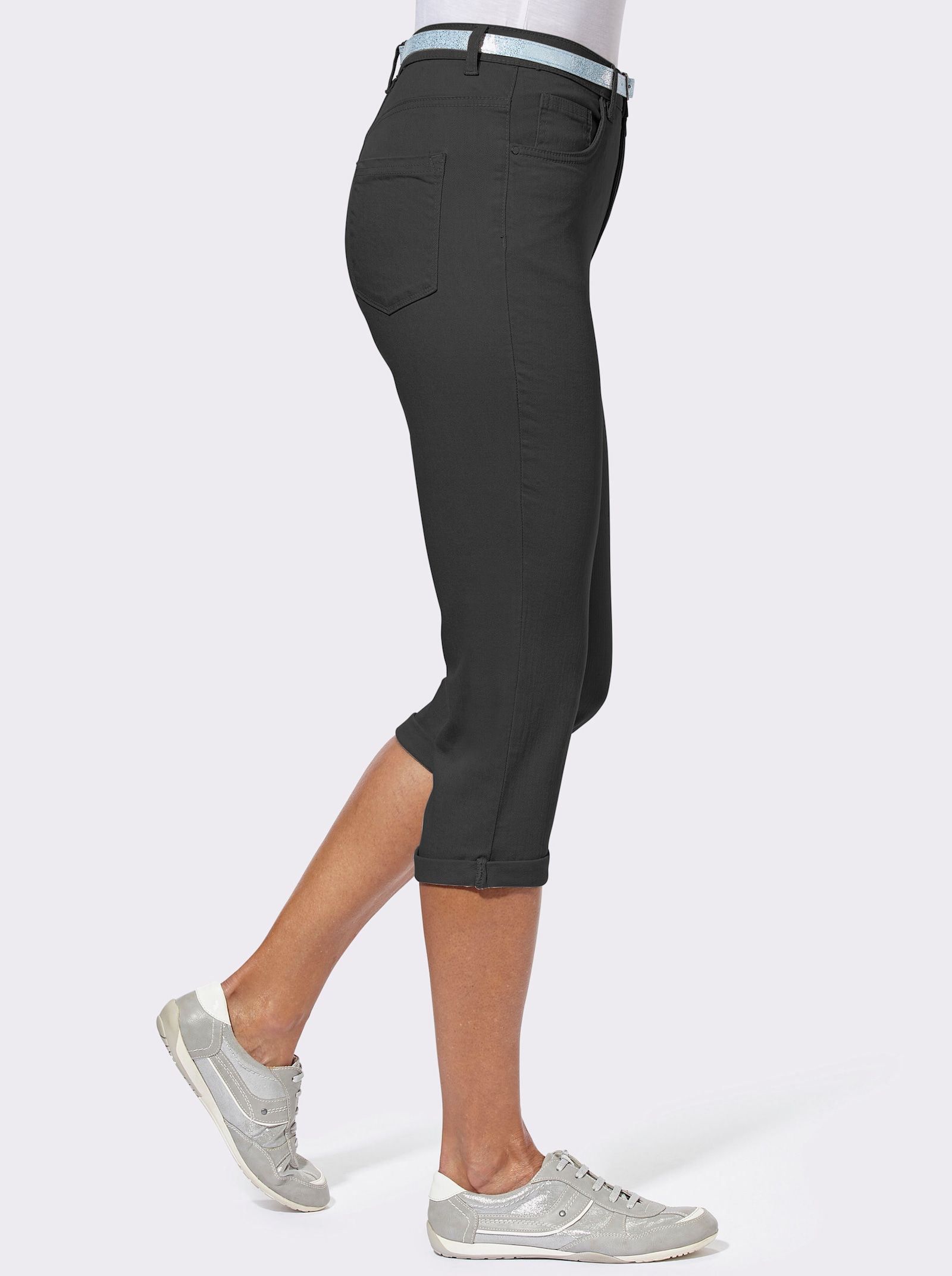 Capri-jeans inclusief ceintuur - zwart