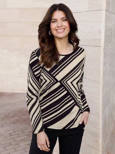 Langarmshirt mit Streifenmuster - schwarz-sand-bedruckt