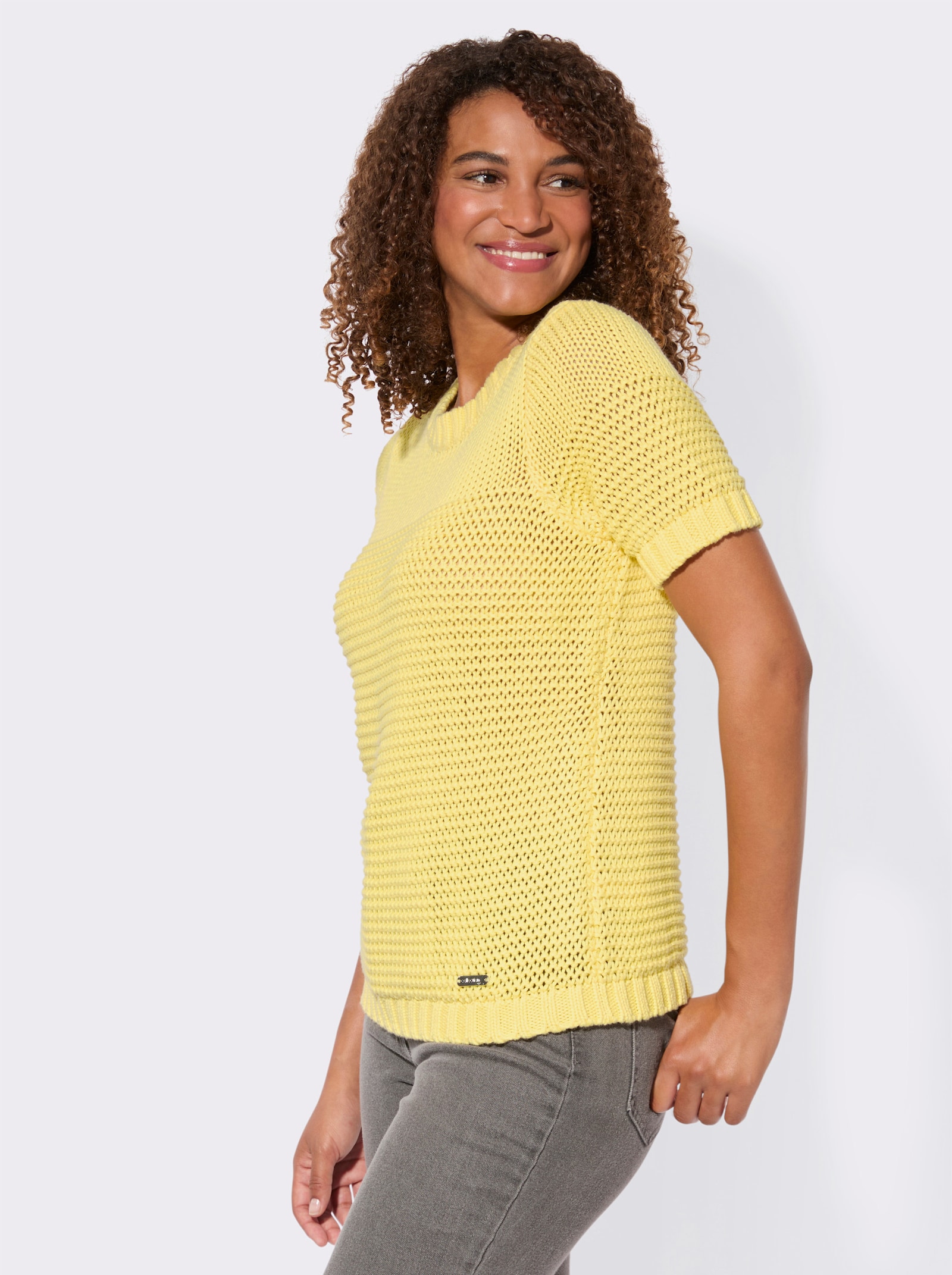 Kurzarmpullover mit Fantasiemuster - zitrone