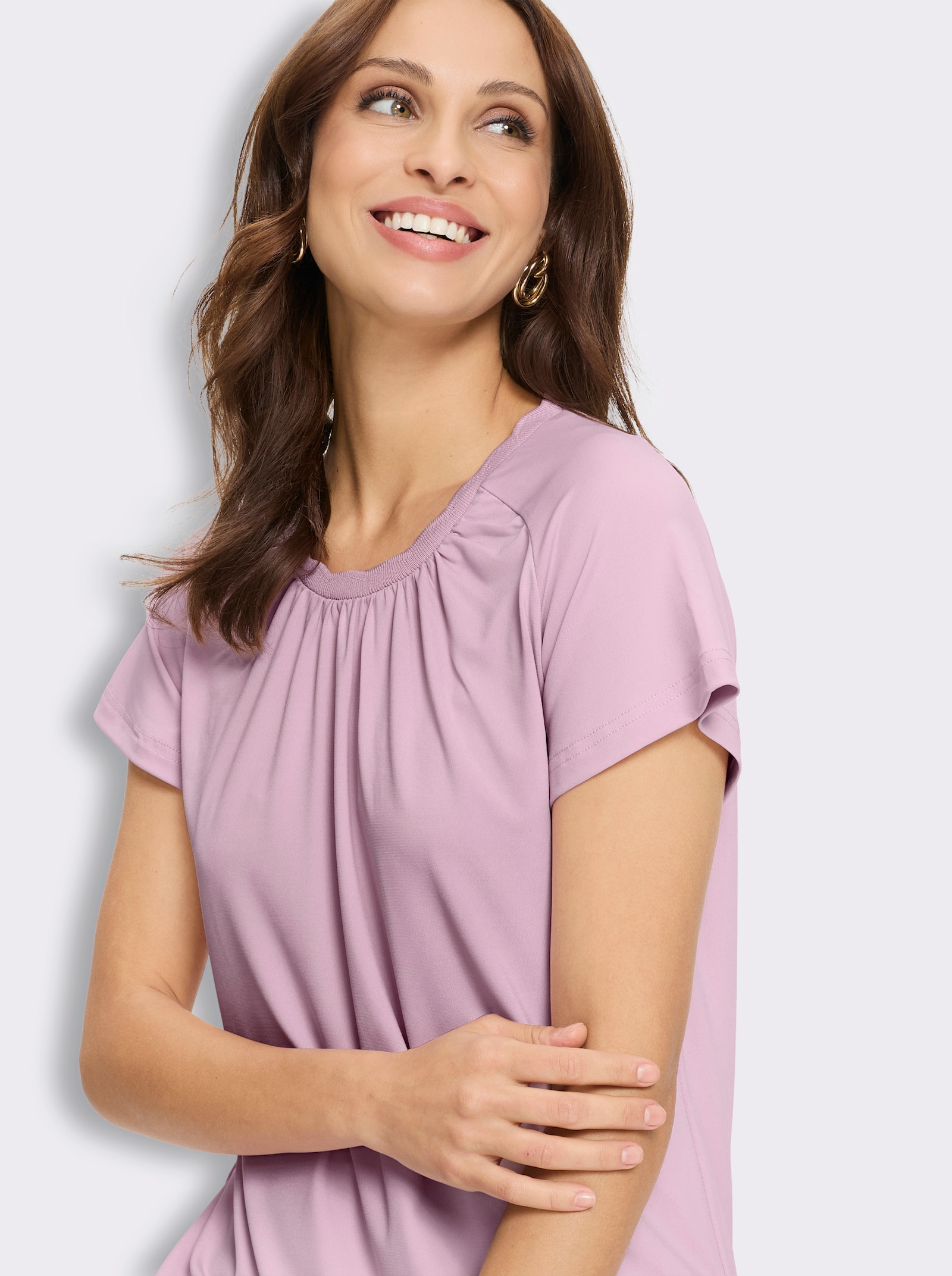 Kurzarmshirt mit gebogten Kanten - rosé