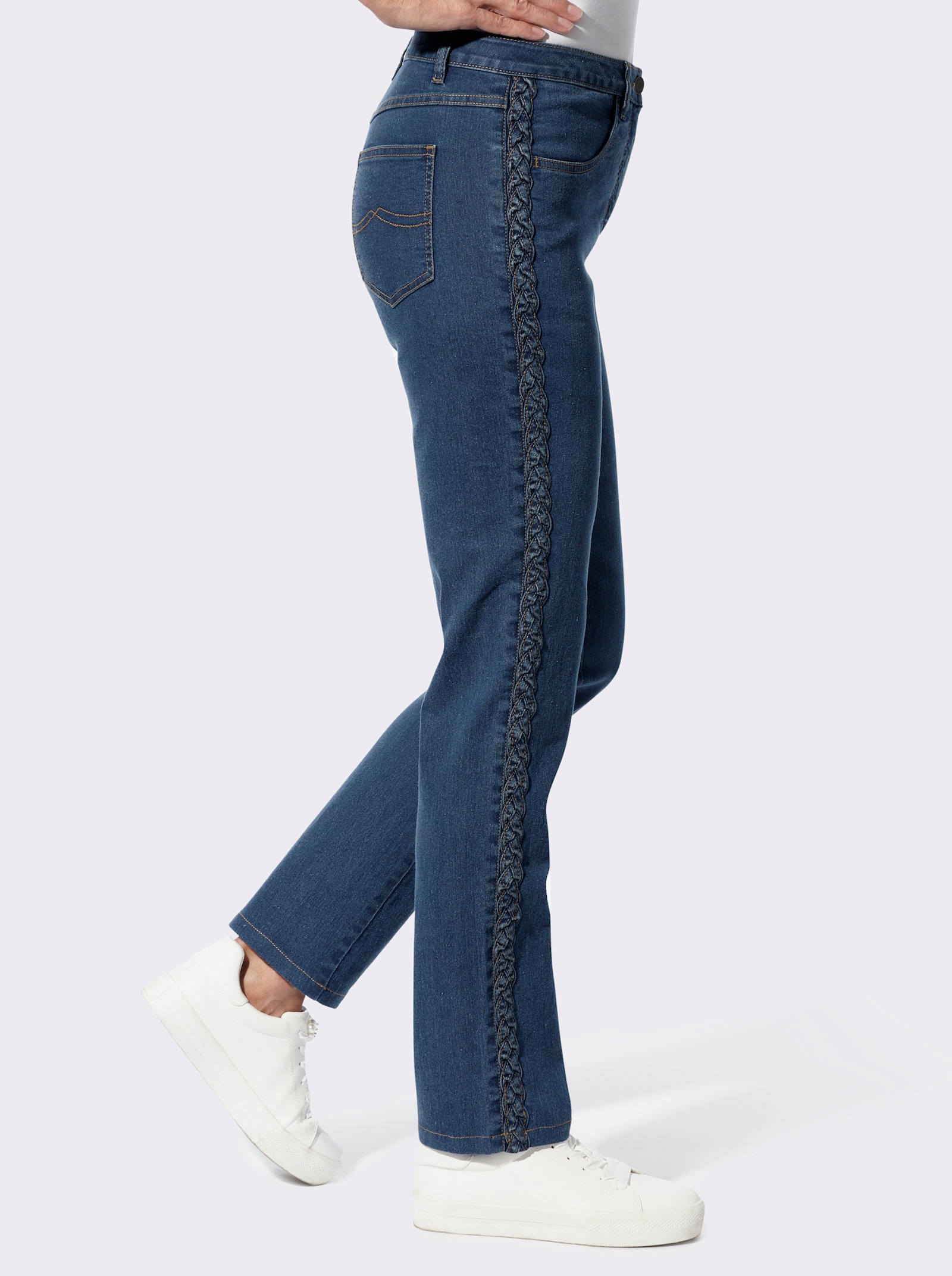 Jeans mit geflochtenem Zierband - blue-stone-washed