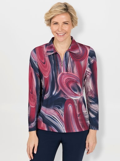 Poloshirt in grafischem Muster - bordeaux-rauchblau-bedruckt