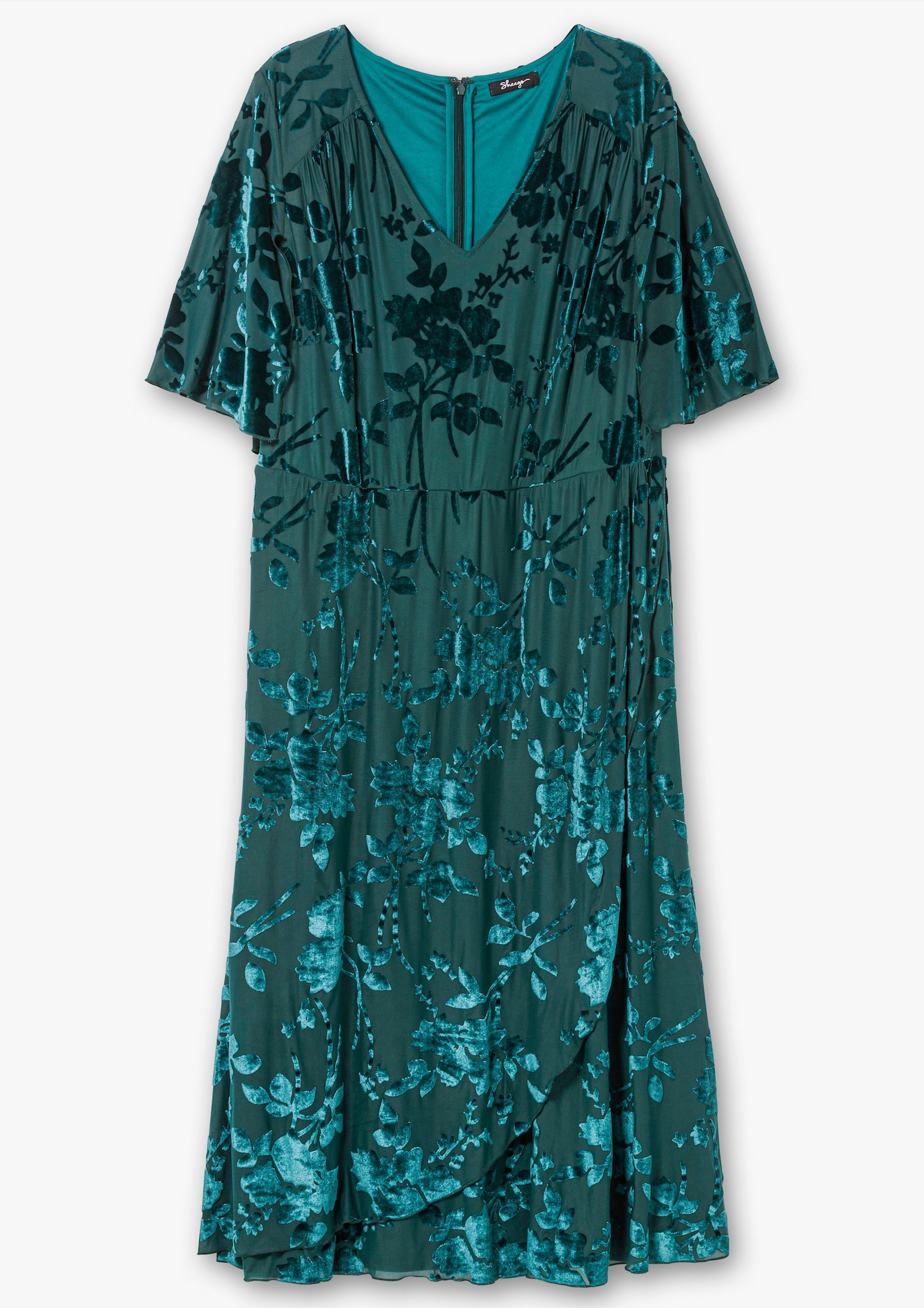 sheego Robe de cocktail avec motif dévoré - bleu pétrole imprimé