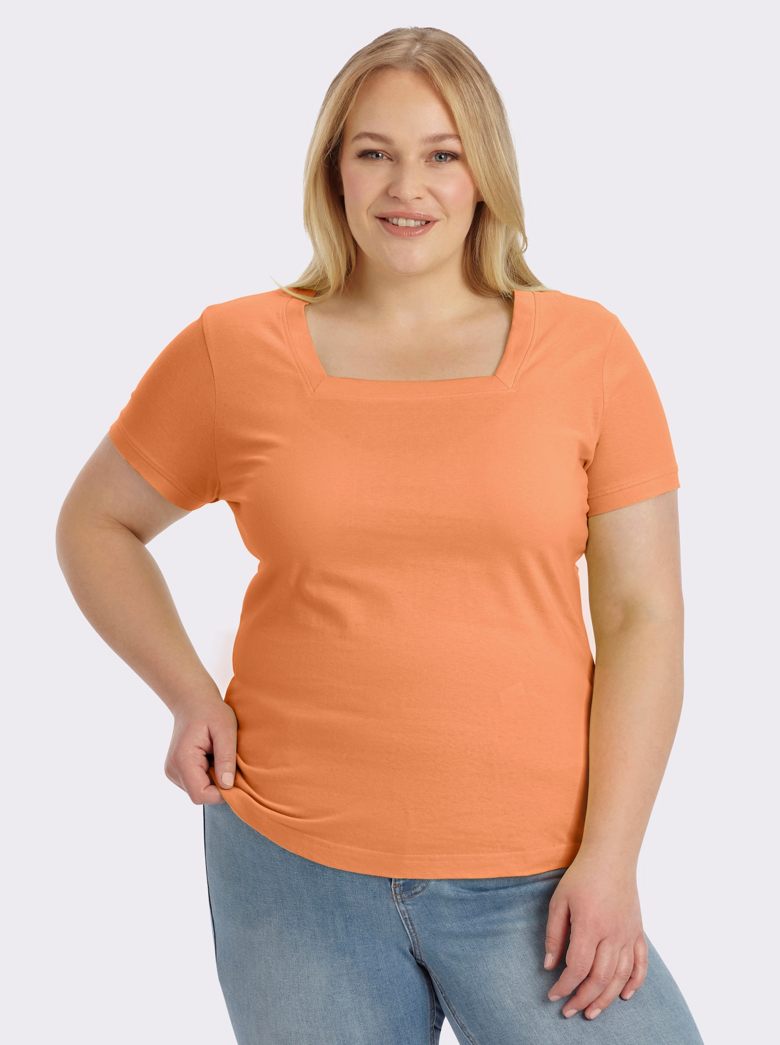 Kurzarmshirt mit Karree-Ausschnitt - orange