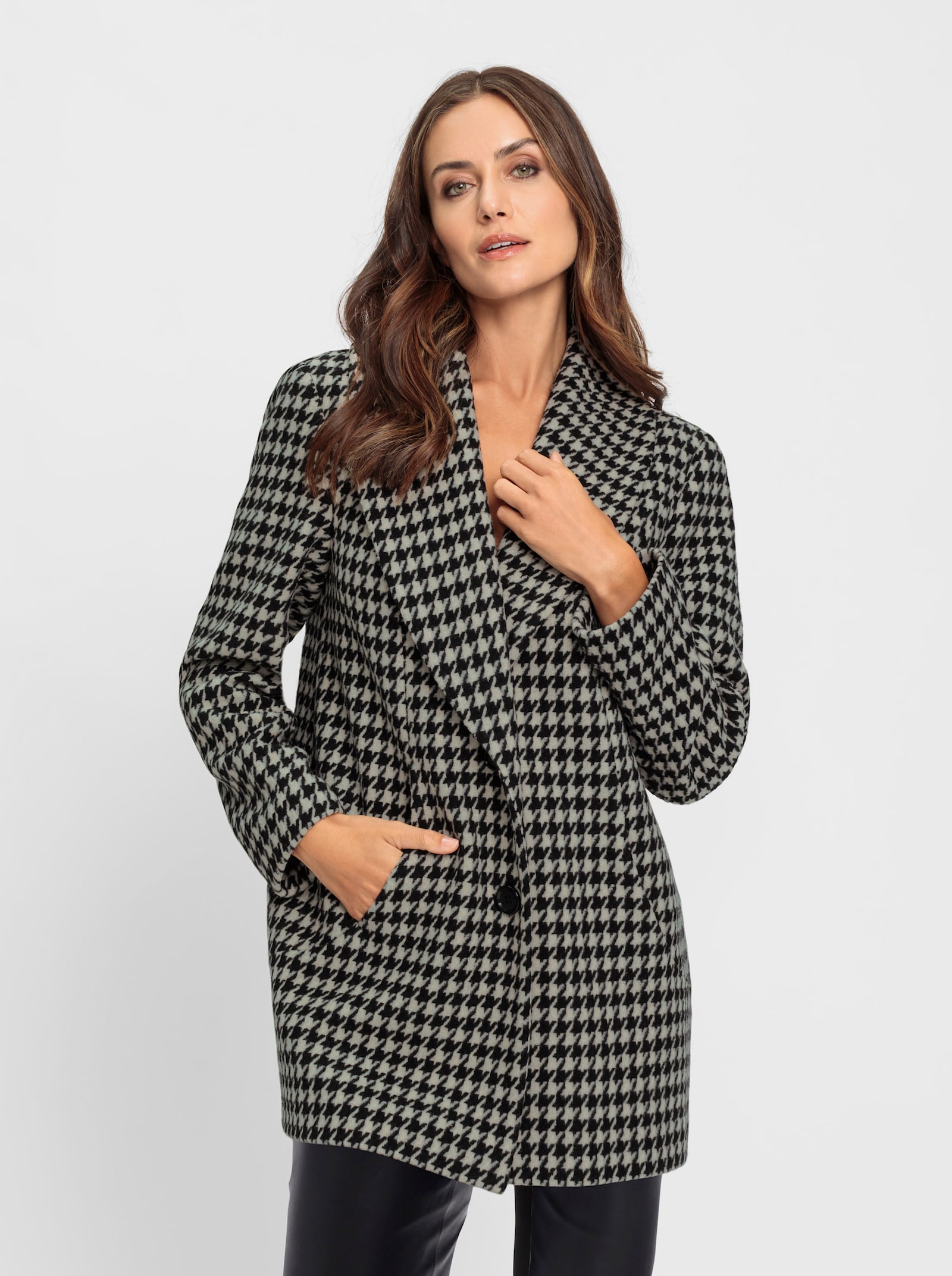 heine Wolljacke mit Hahnentritt-Muster - ecru-schwarz-gemustert