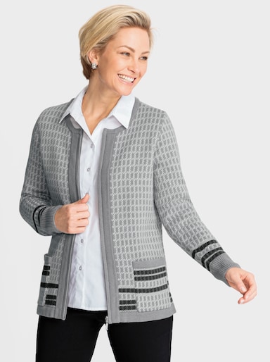 Strickjacke - steingrau-ecru-gemustert