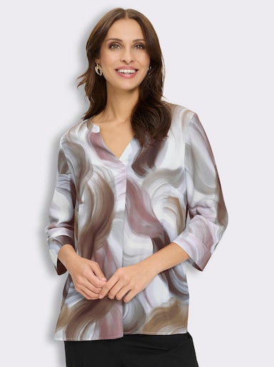 Druckbluse in Crêpe-Qualität - ecru-braun-bedruckt