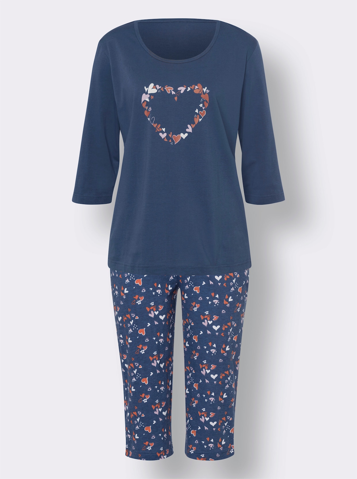 Capri-Schlafanzug - jeansblau-bedruckt