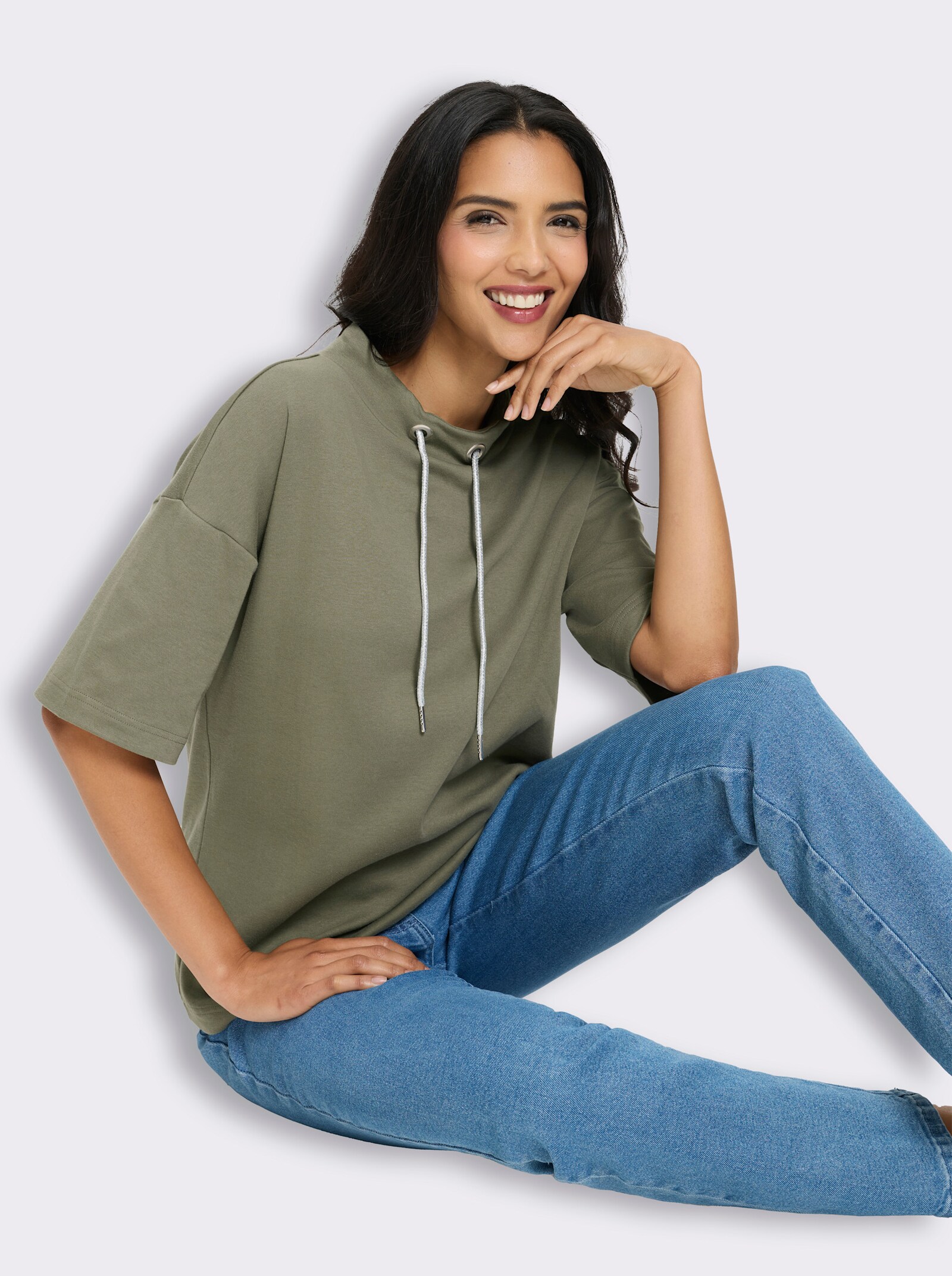 Longsweatshirt mit Kapuze - khaki