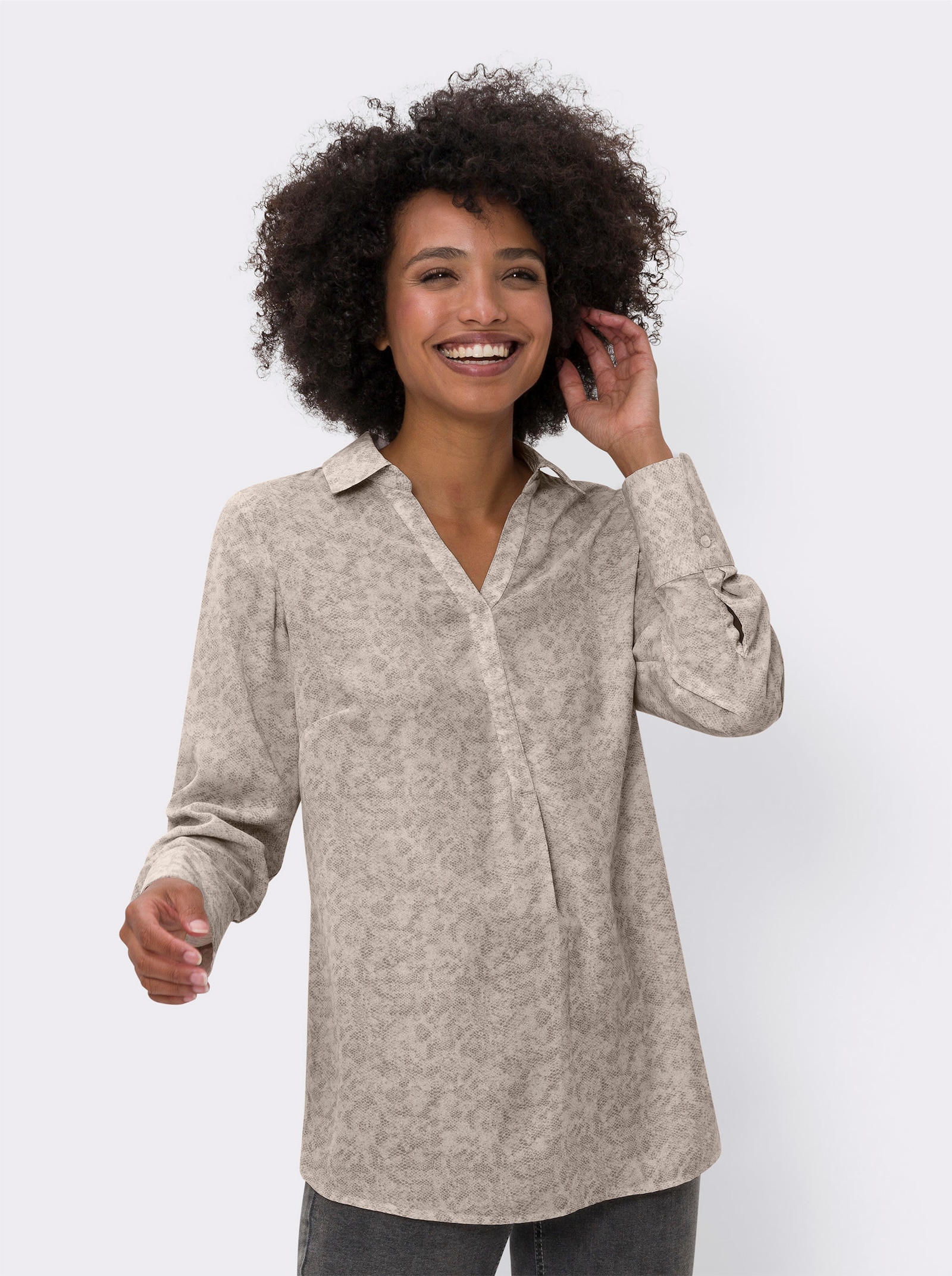 heine Druckbluse mit Snake-Print - champagner-beige-bedruckt