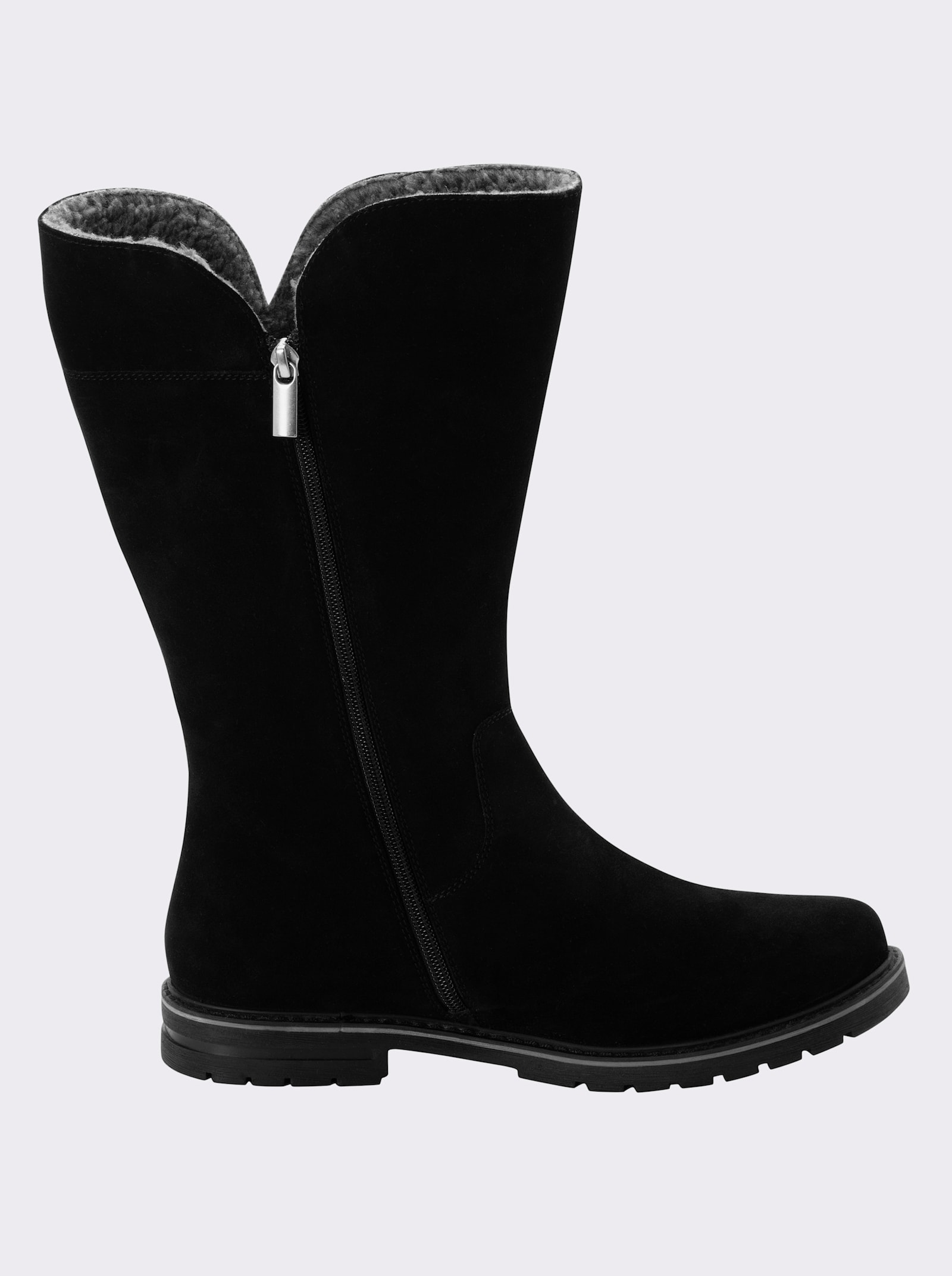 sheego Weitschaftstiefel aus Veloursleder, mit Teddyfutter - schwarz