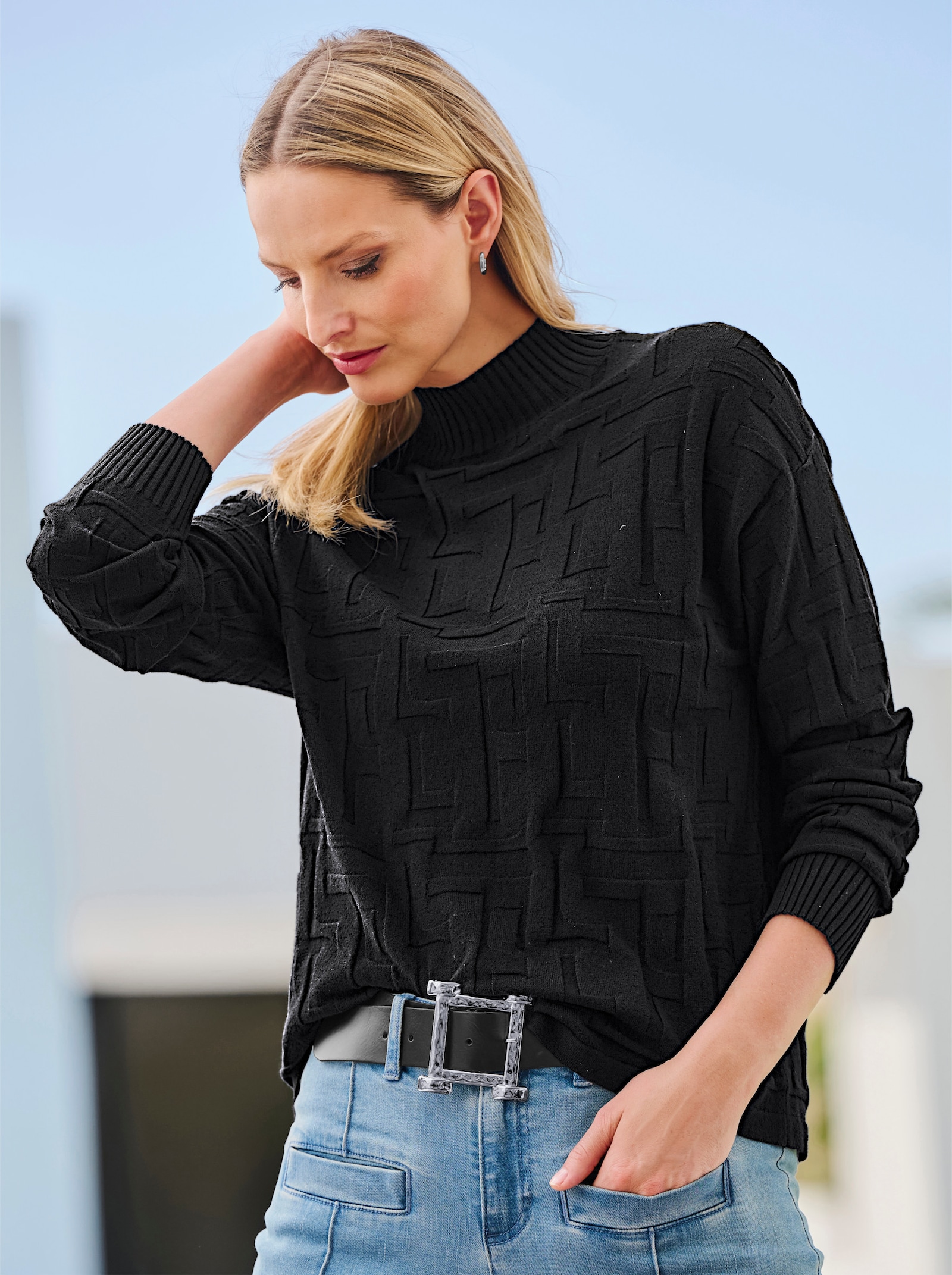 heine Jacquardpullover in 3-D-Optik gemustert - schwarz