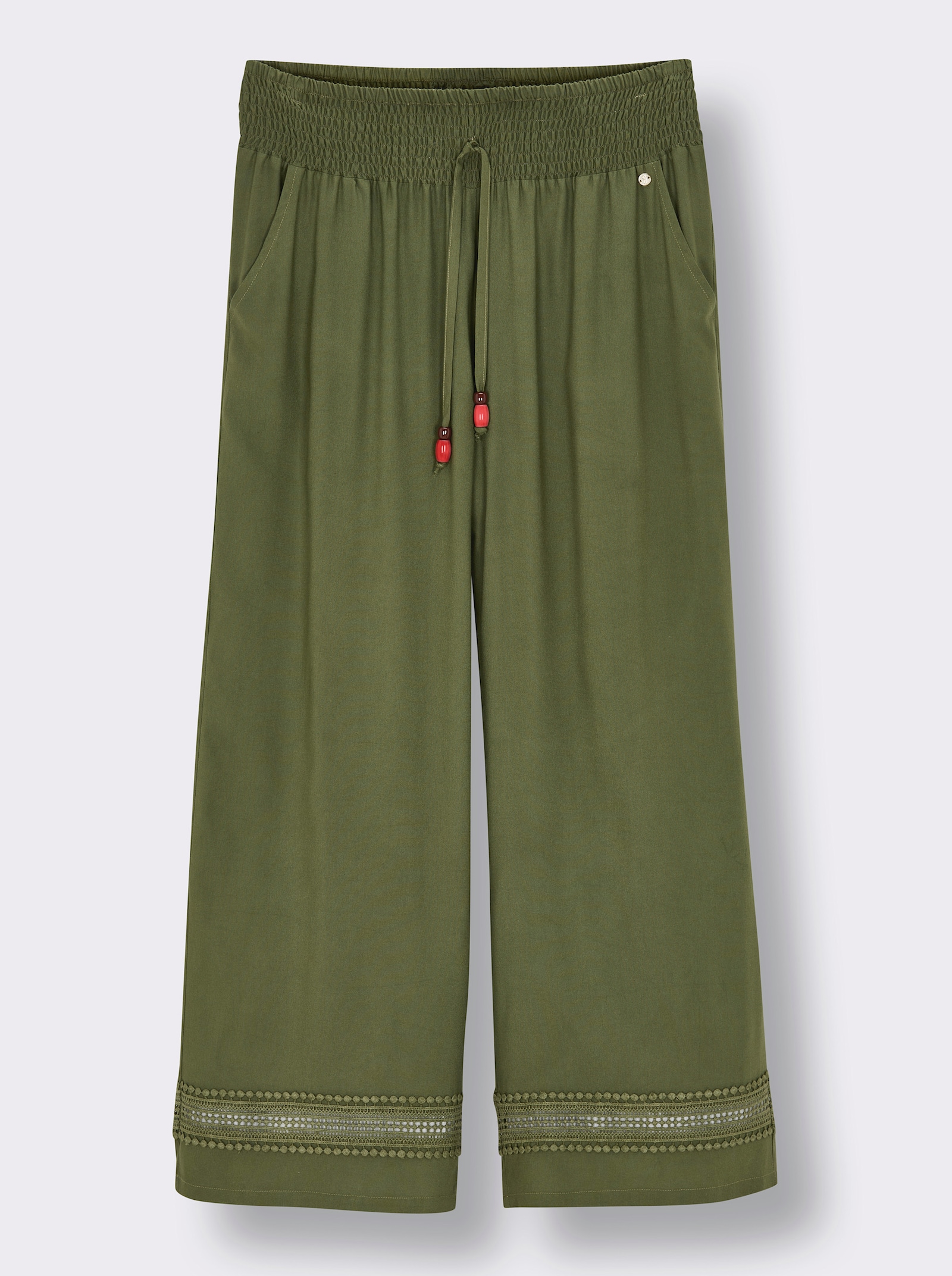 sheego Schlupfhose mit Spitze am Saum - oliv