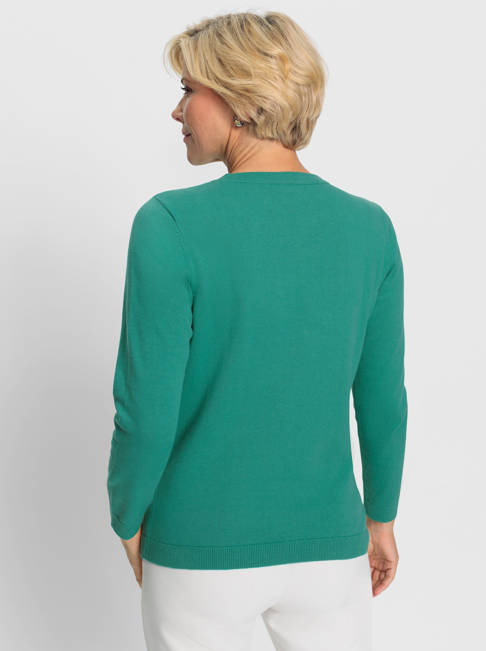 Baumwollpullover mit Strickmuster - smaragd