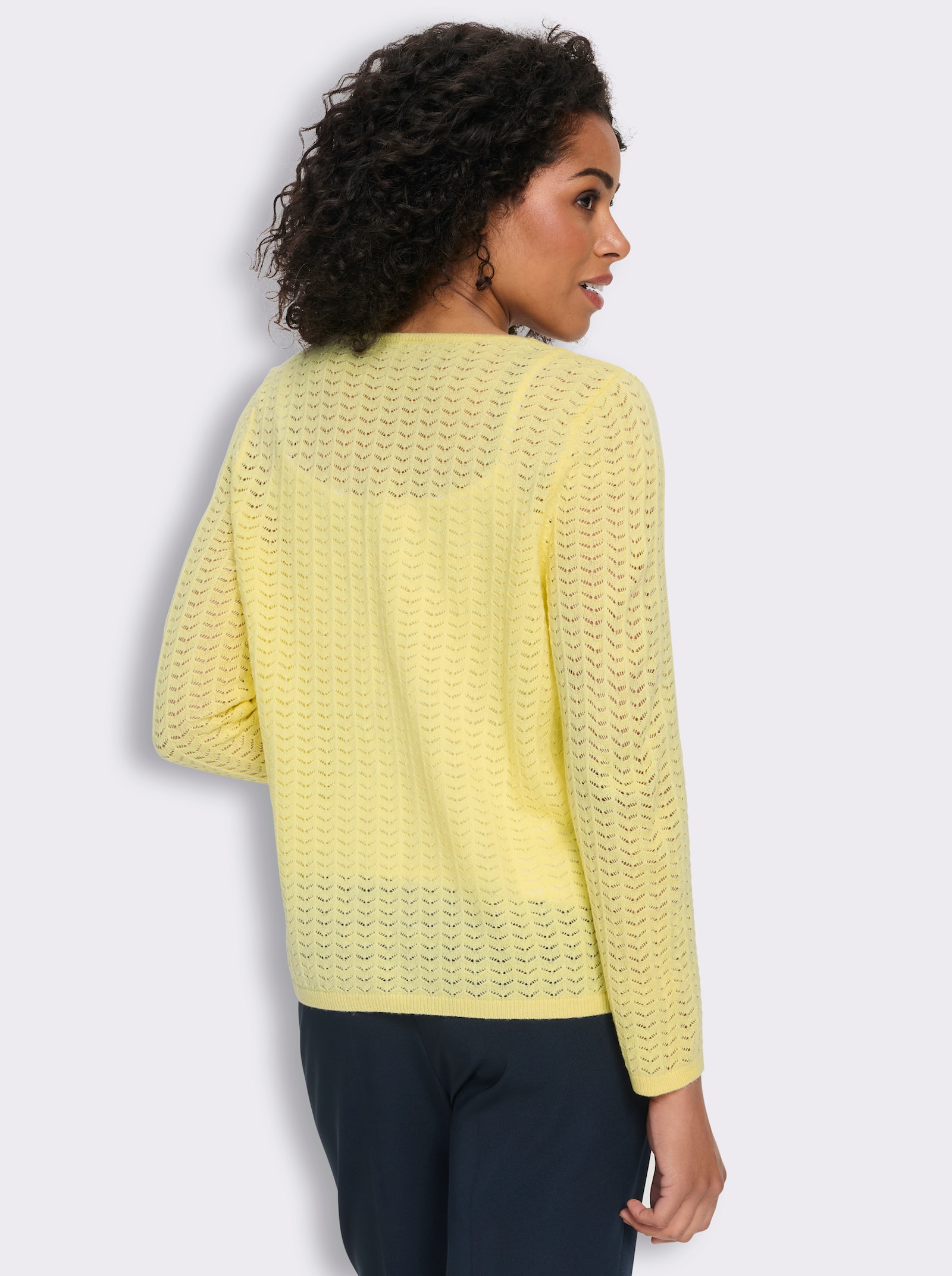 Strickjacke mit Ajour-Muster - zitrone