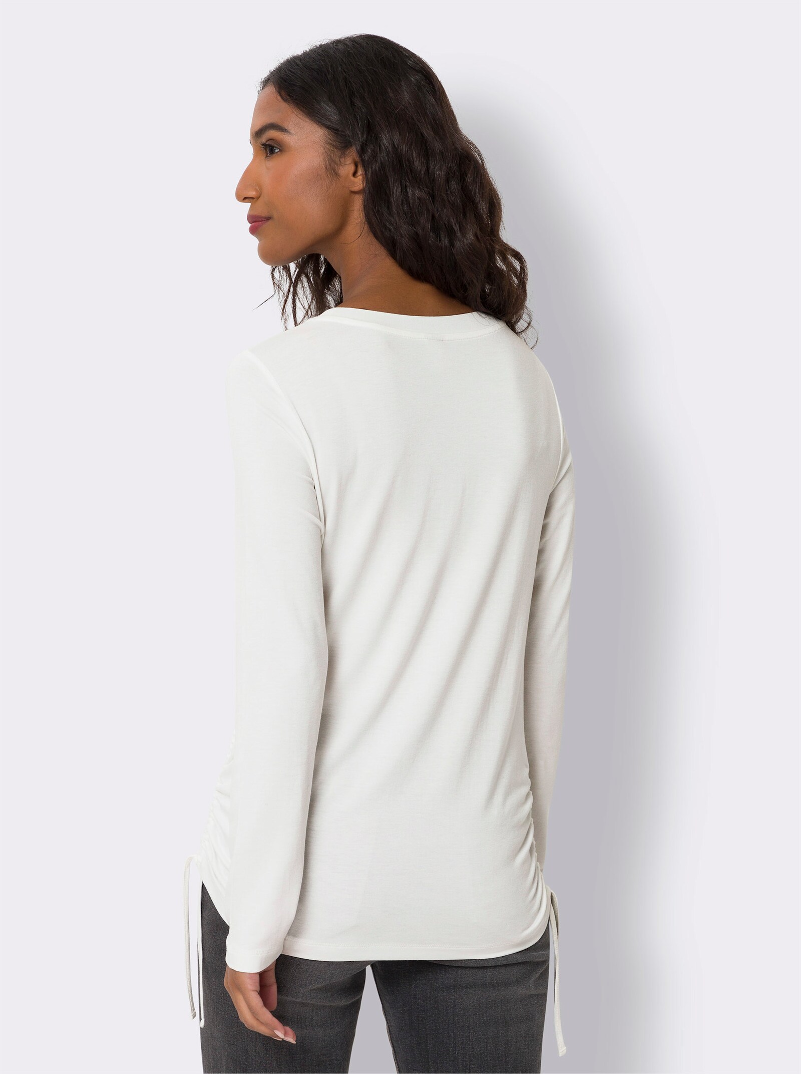 heine T-shirt à manches longues avec smiley en petites pierres brillantes - écru