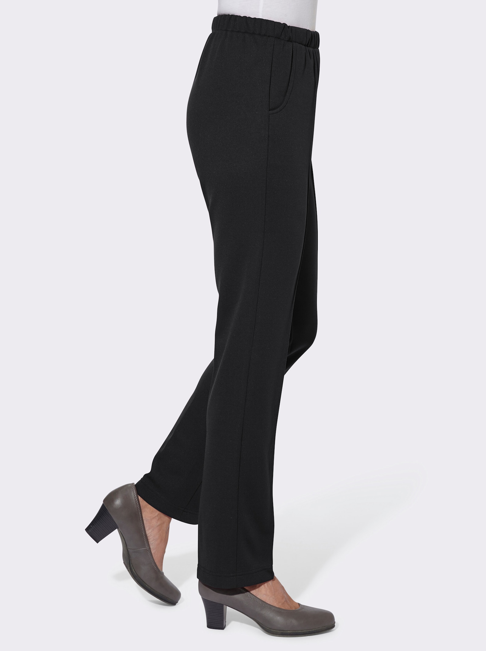 Džersejové nohavice, rebrovaný materiál - čierna