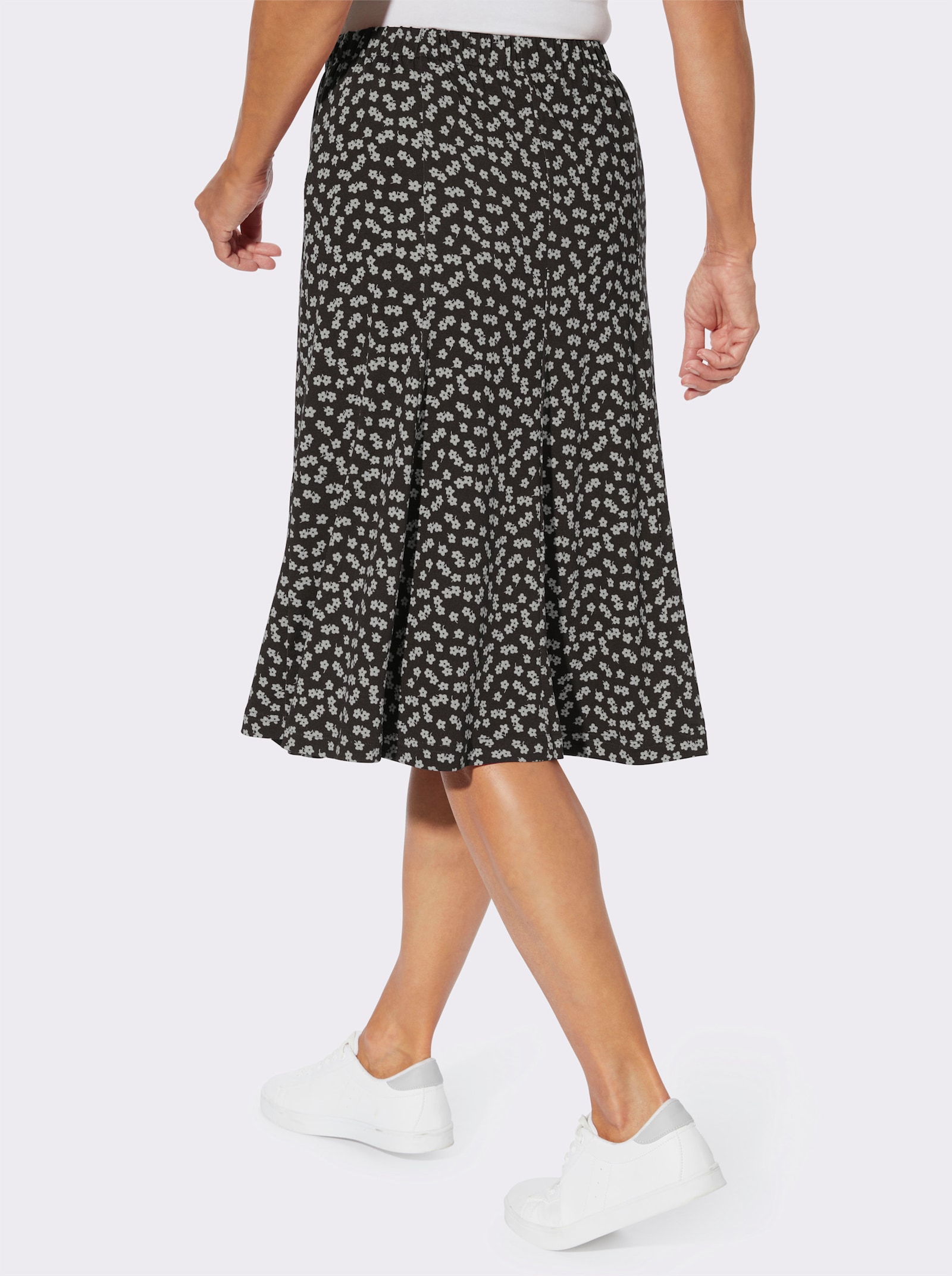 Jerseyrok met bloemetjesprint - zwart/wit geprint