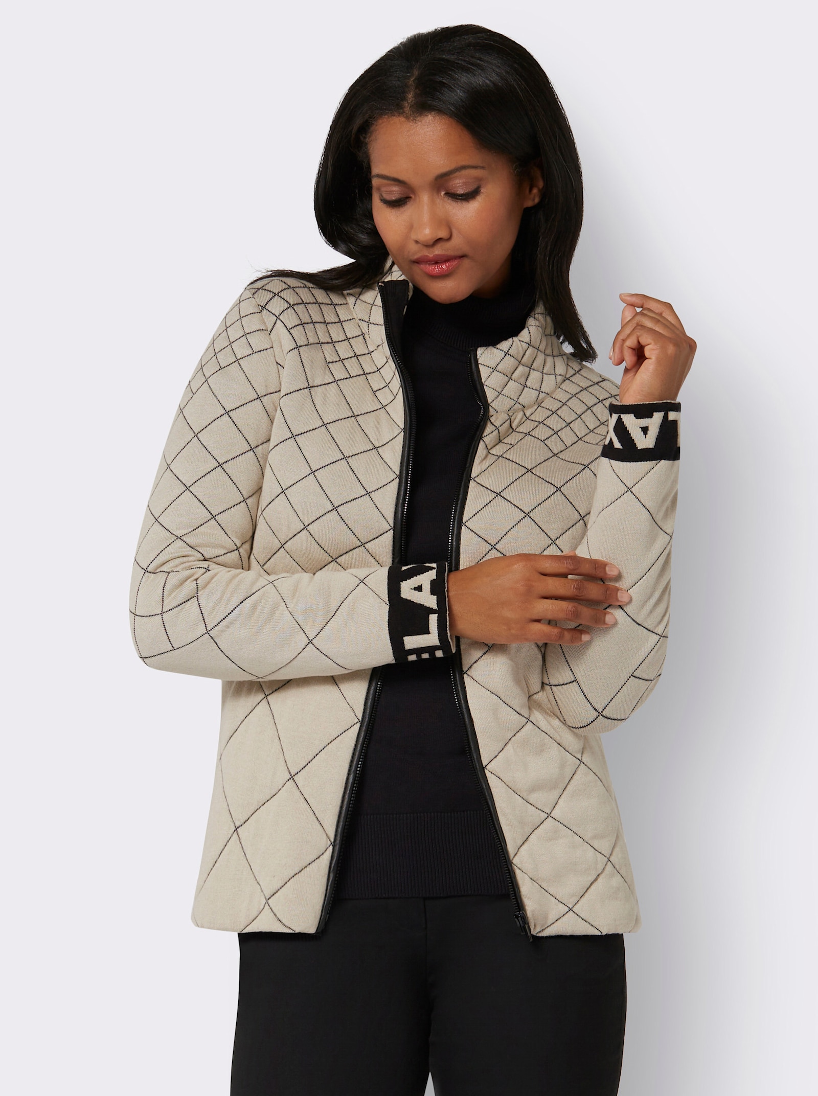 Strickjacke im Rauten-Muster, gesteppt - sand