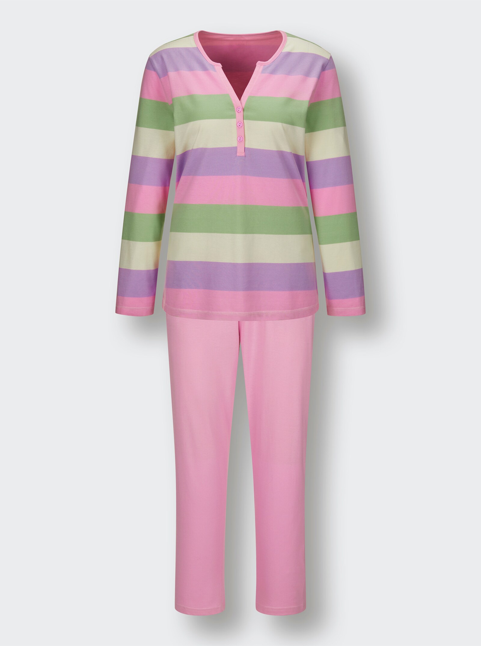 Comtessa Schlafanzug - hellrosé-reseda-gestreift