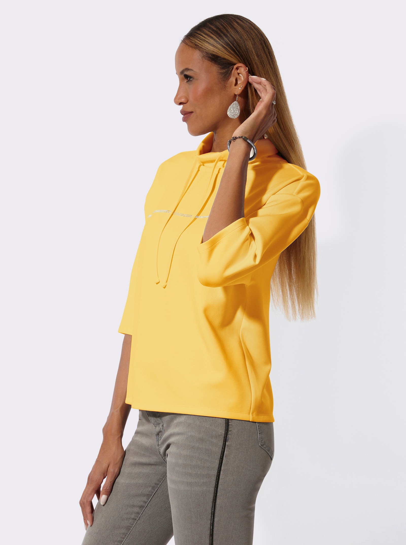 Sweatshirt mit Glitzersteinchen - gelb