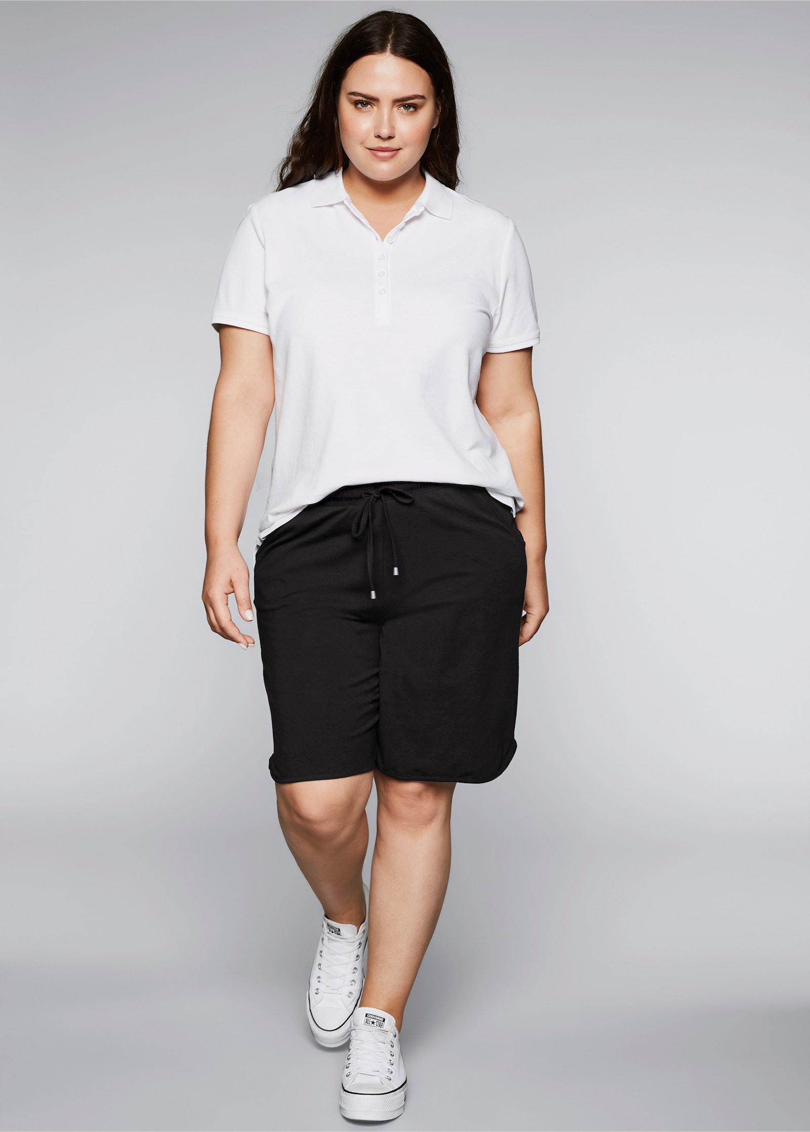 sheego Bermuda met elastische band, van jersey - zwart