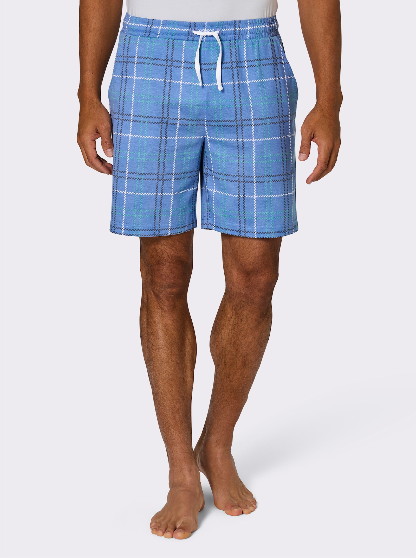 wäschepur men Hose kurz - mittelblau-ozean-kariert