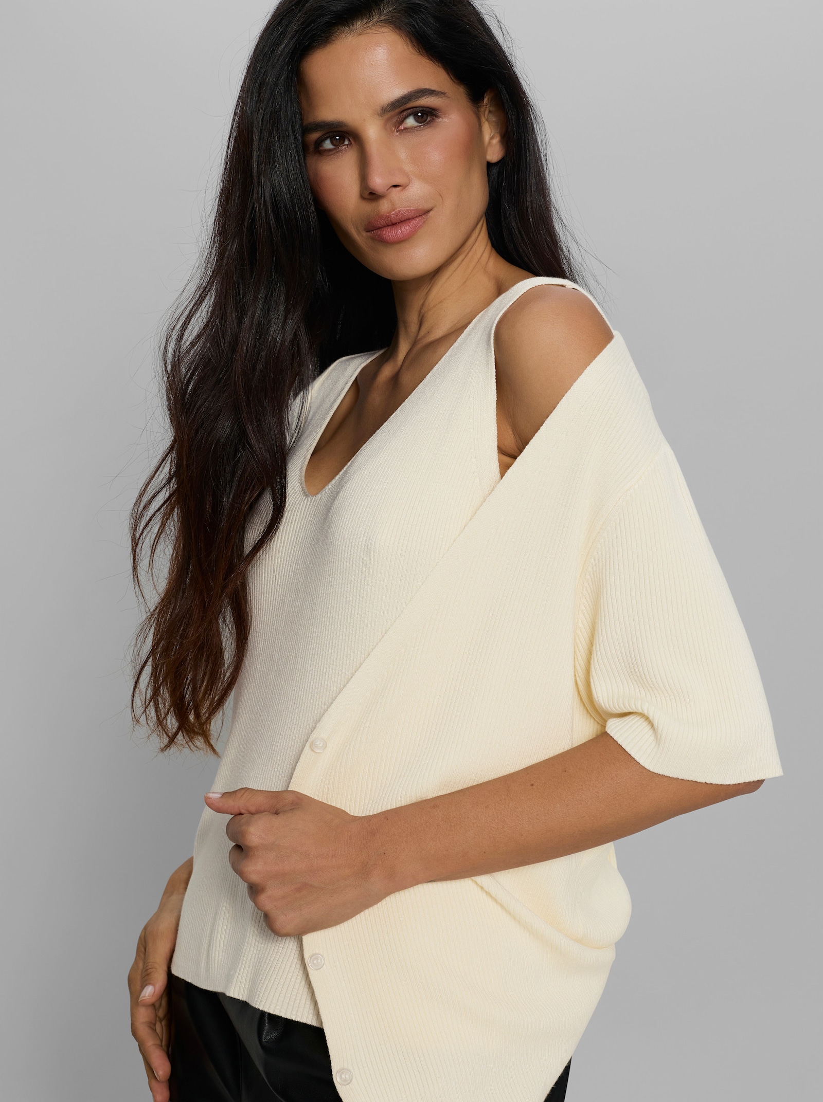 heine 2-in-1-Strickjacke in Ripp-Optik - champagner