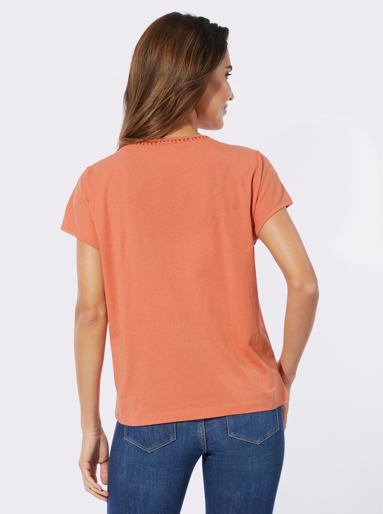 Shirt met korte mouwen en gehaakt kant - papaya