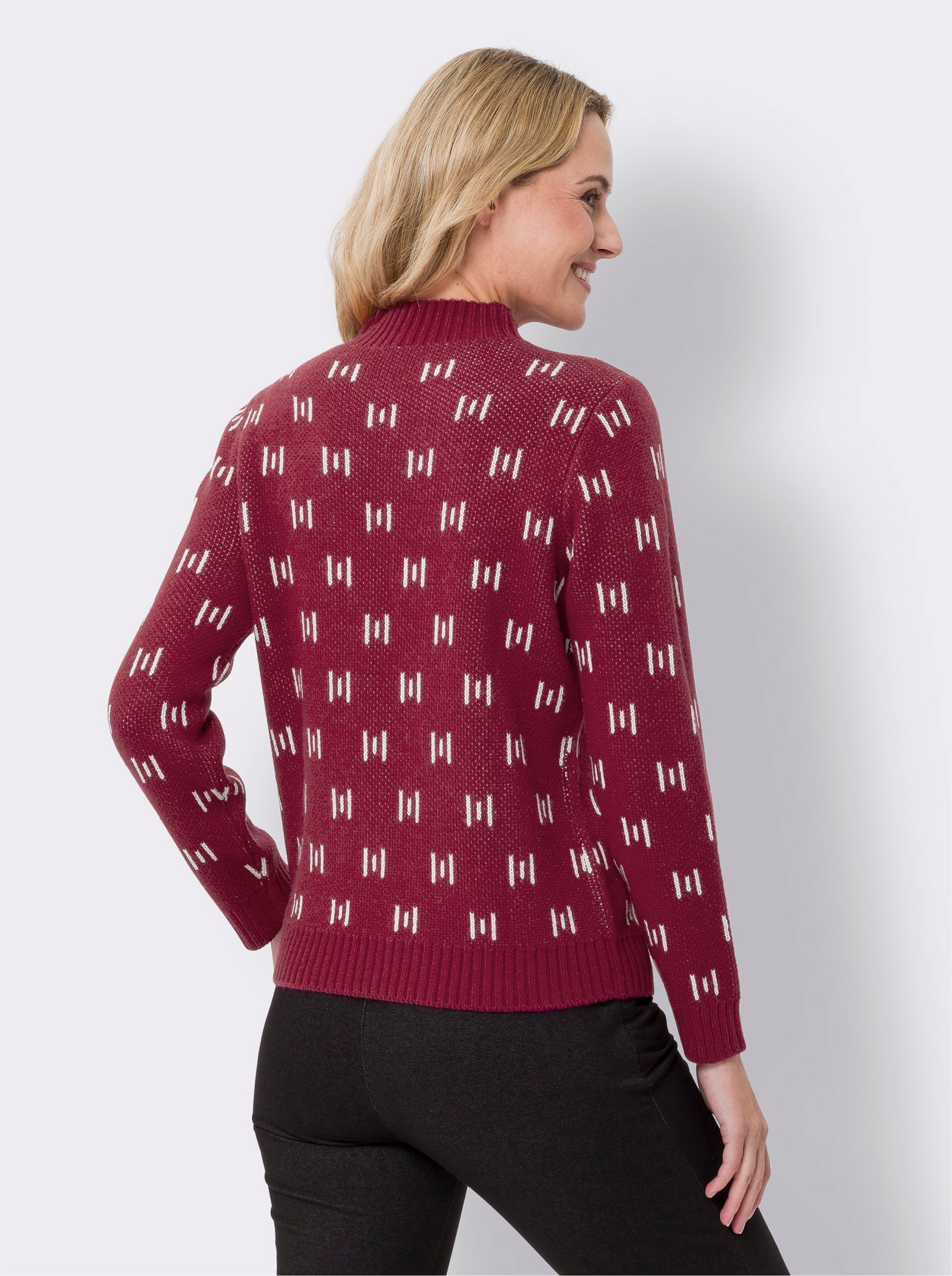 Stehkragenpullover mit Strickmuster - malve-ecru-gemustert