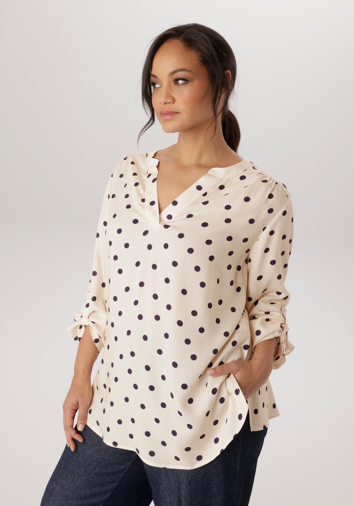 Aniston PLUS Schlupfbluse - wollweiß-marine