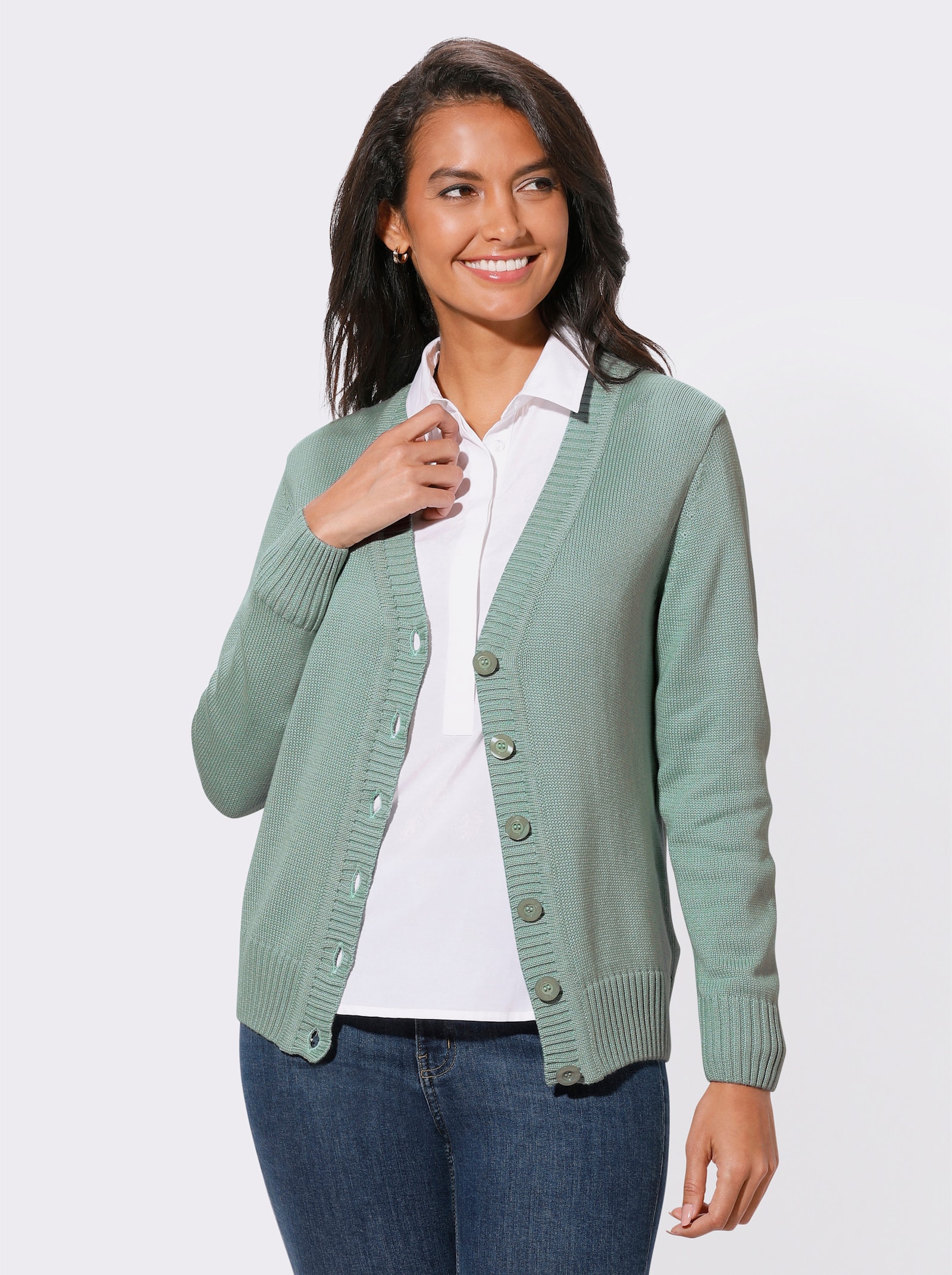 Strickjacke mit farblich abgestimmten Knöpfen - kalkmint