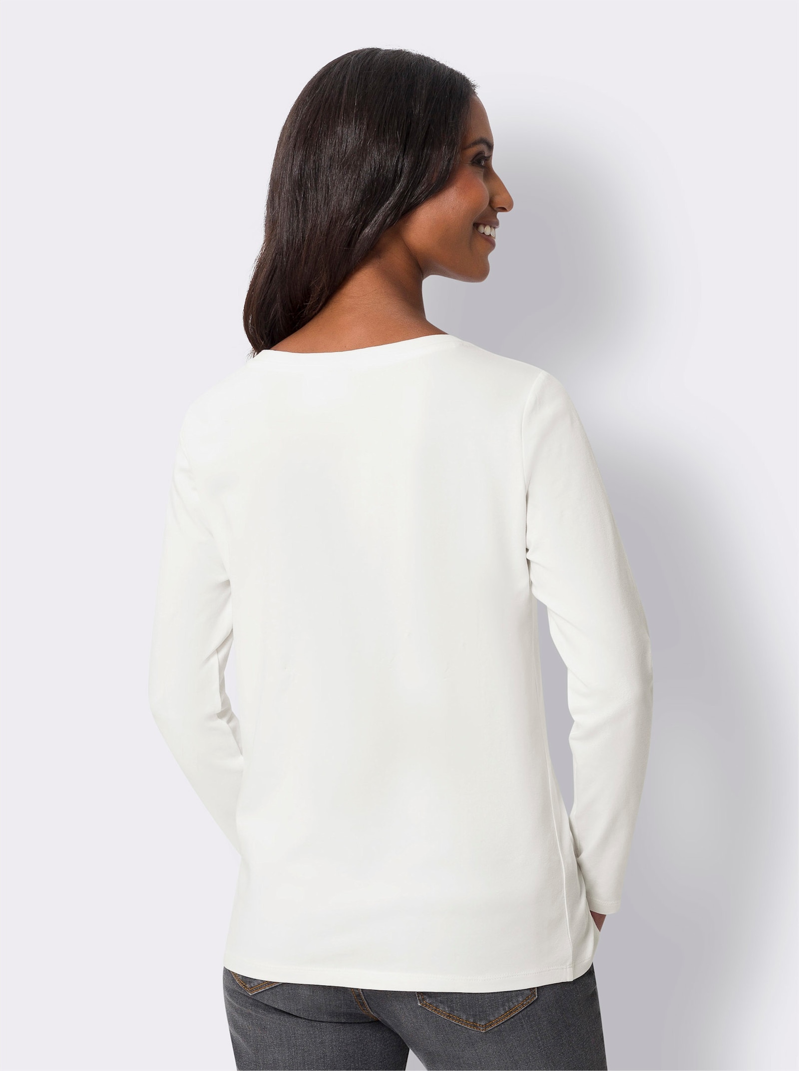 heine T-shirt à encolure ronde avec rivets et pierres fantaisie - écru