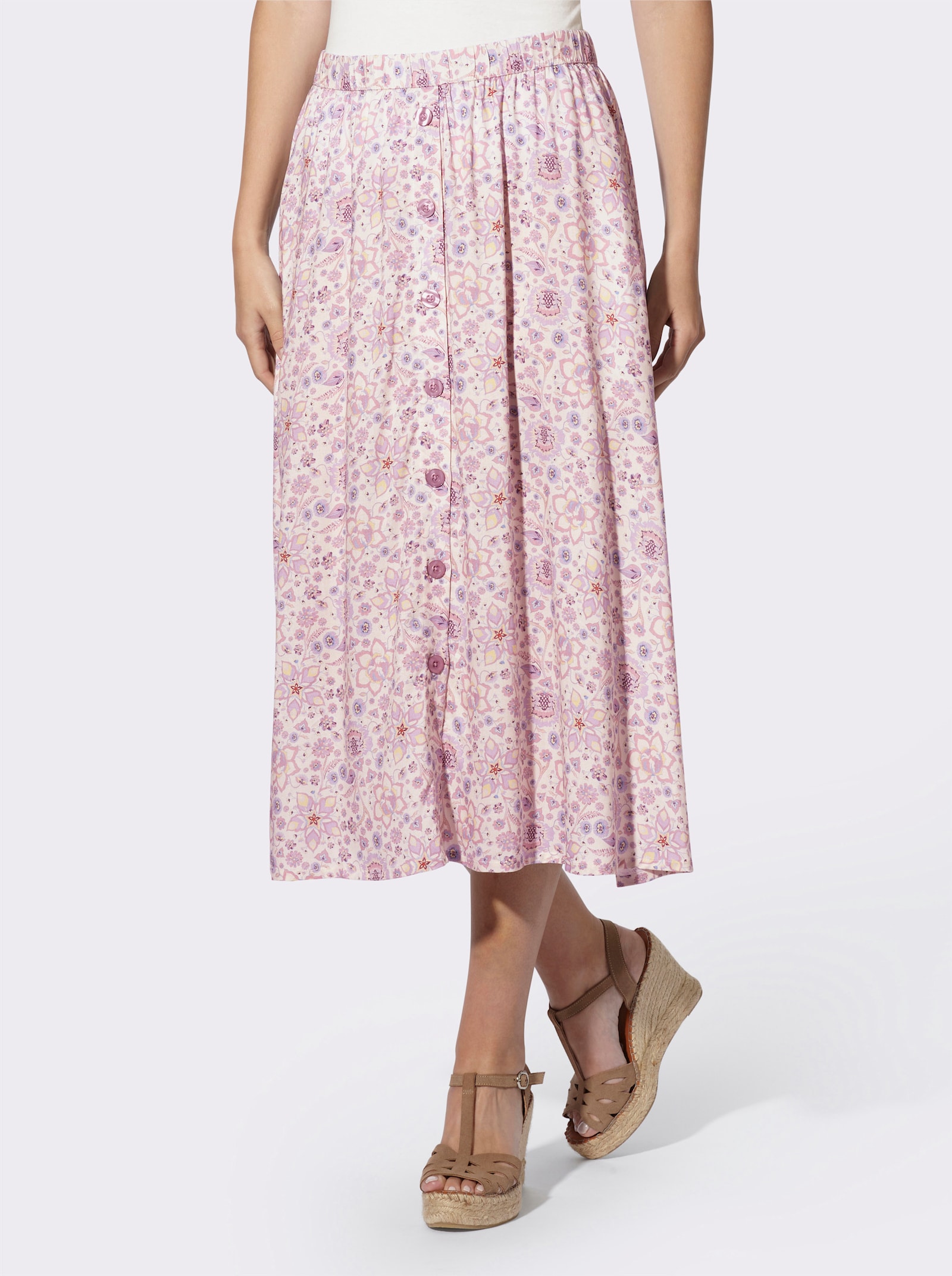 heine Jupe d'été avec motif mille fleurs - couleur ivoire-parme imprimé