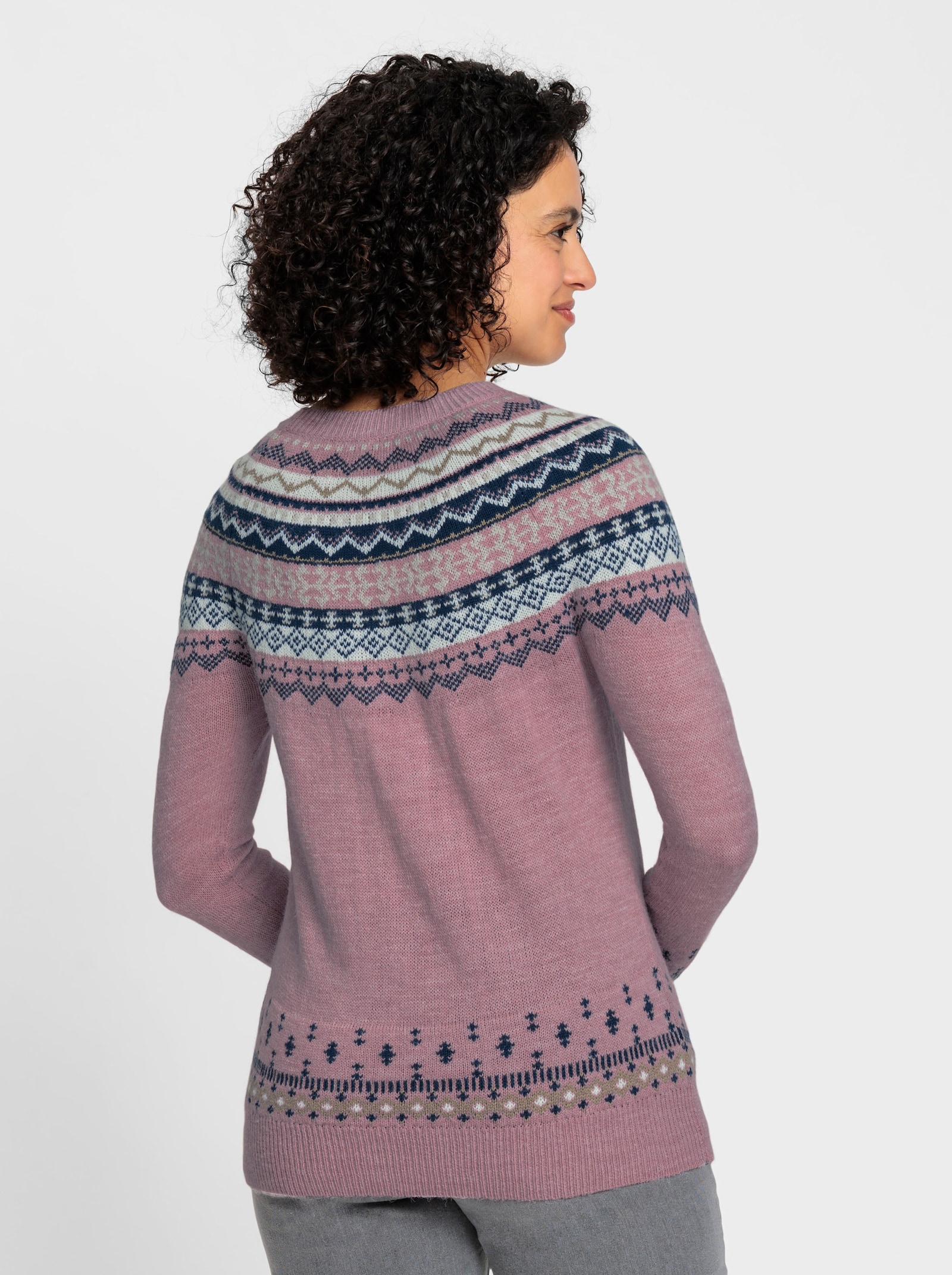 Norwegerpullover mit Raglan-Ärmeln - mauve-marine-gemustert
